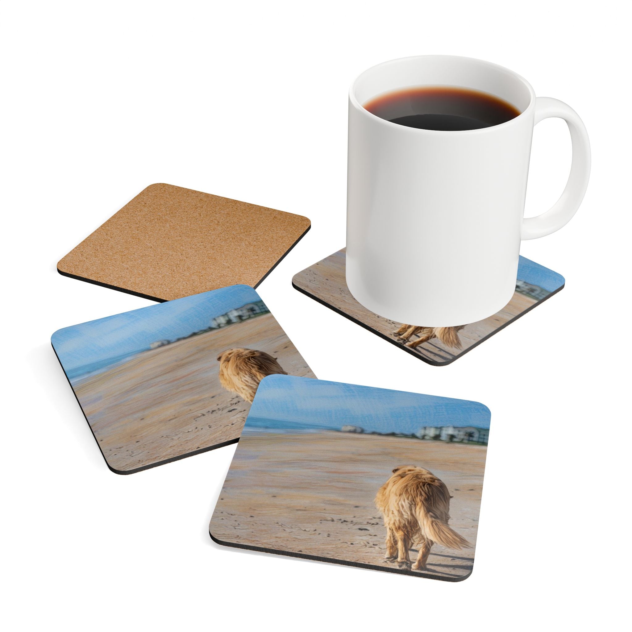Coaster Set - Golden Retriever Beach Design