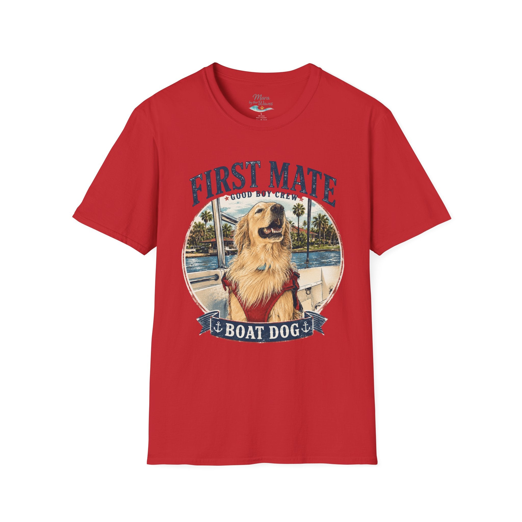 First Mate Boat Dog T-Shirt — Golden Retriever Nautical Tee