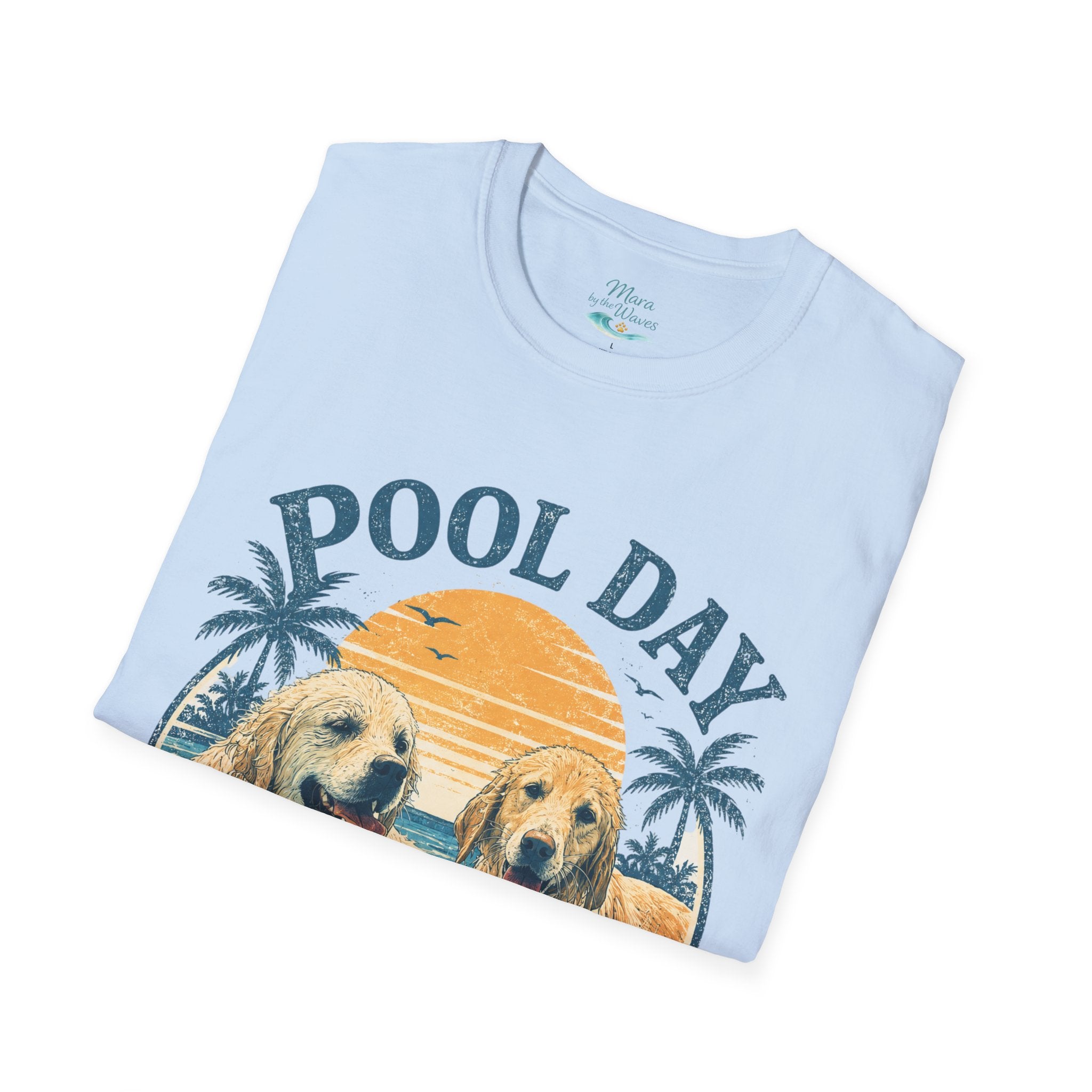 Pool Day T‑Shirt — Retro Golden Retrievers ‘Good Dogs, Good Times’ Beach Tee