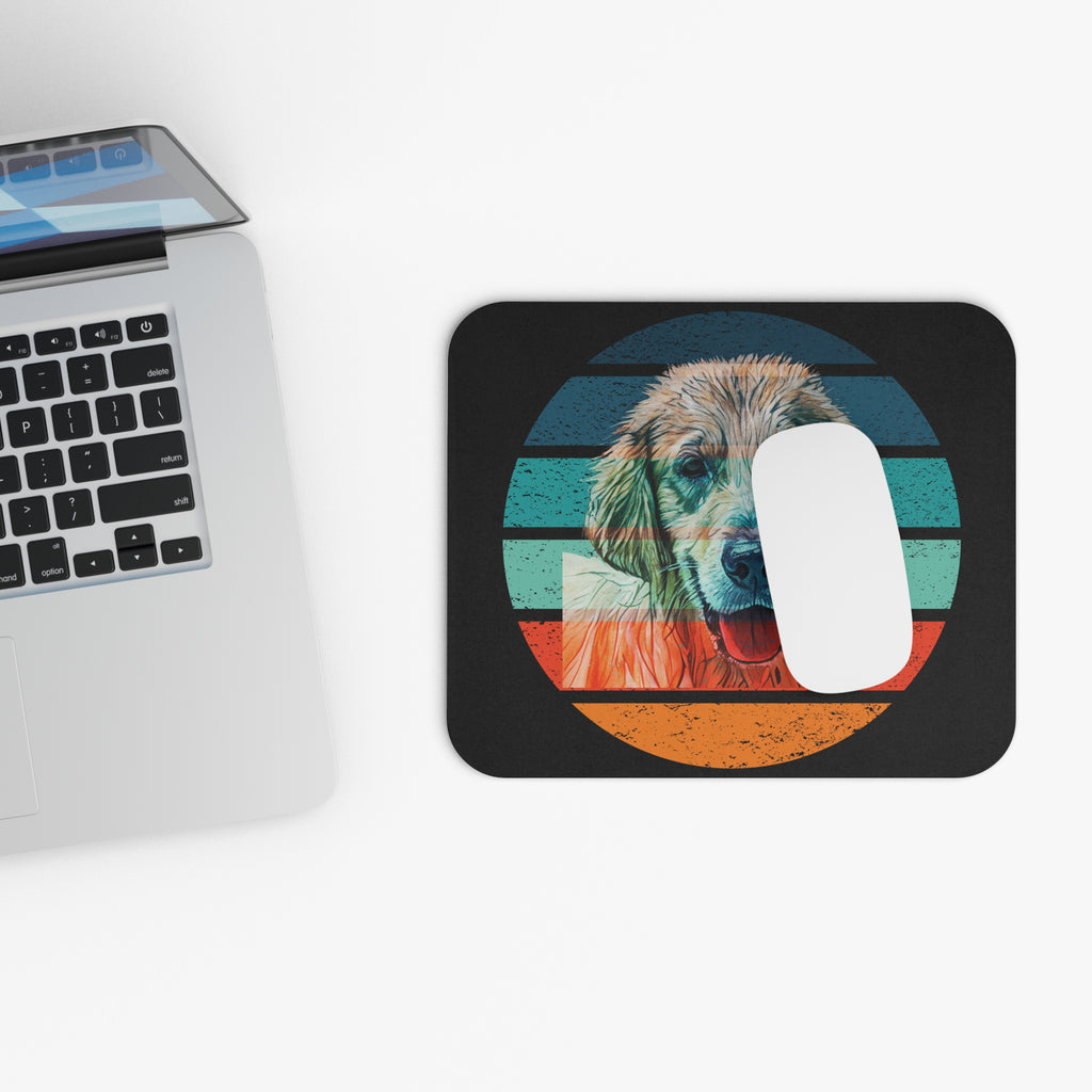 Retro Stripe Golden Retriever Mouse Pad — Colorful Dog Desk Mat