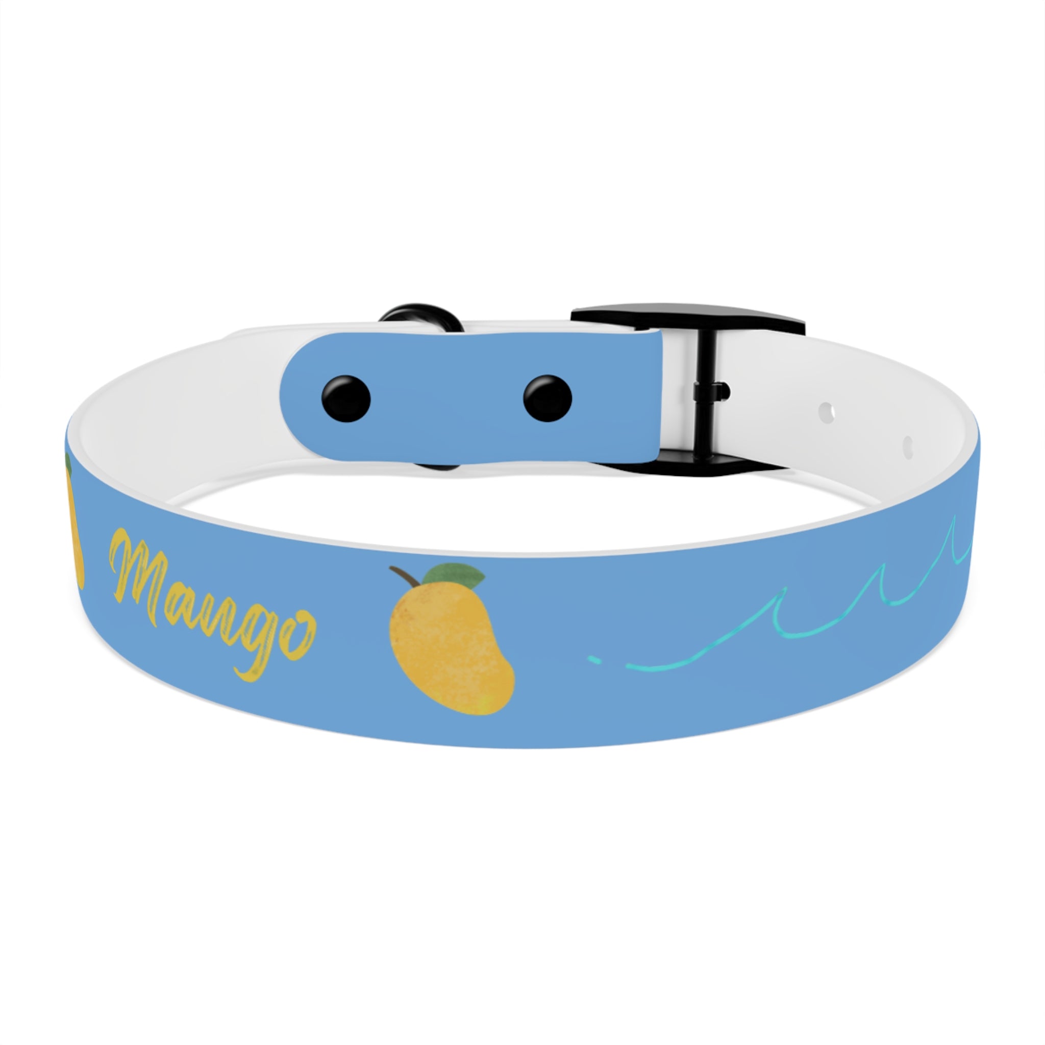 Blue Mango Dog Collar — Personalized Tropical Fruit Pattern