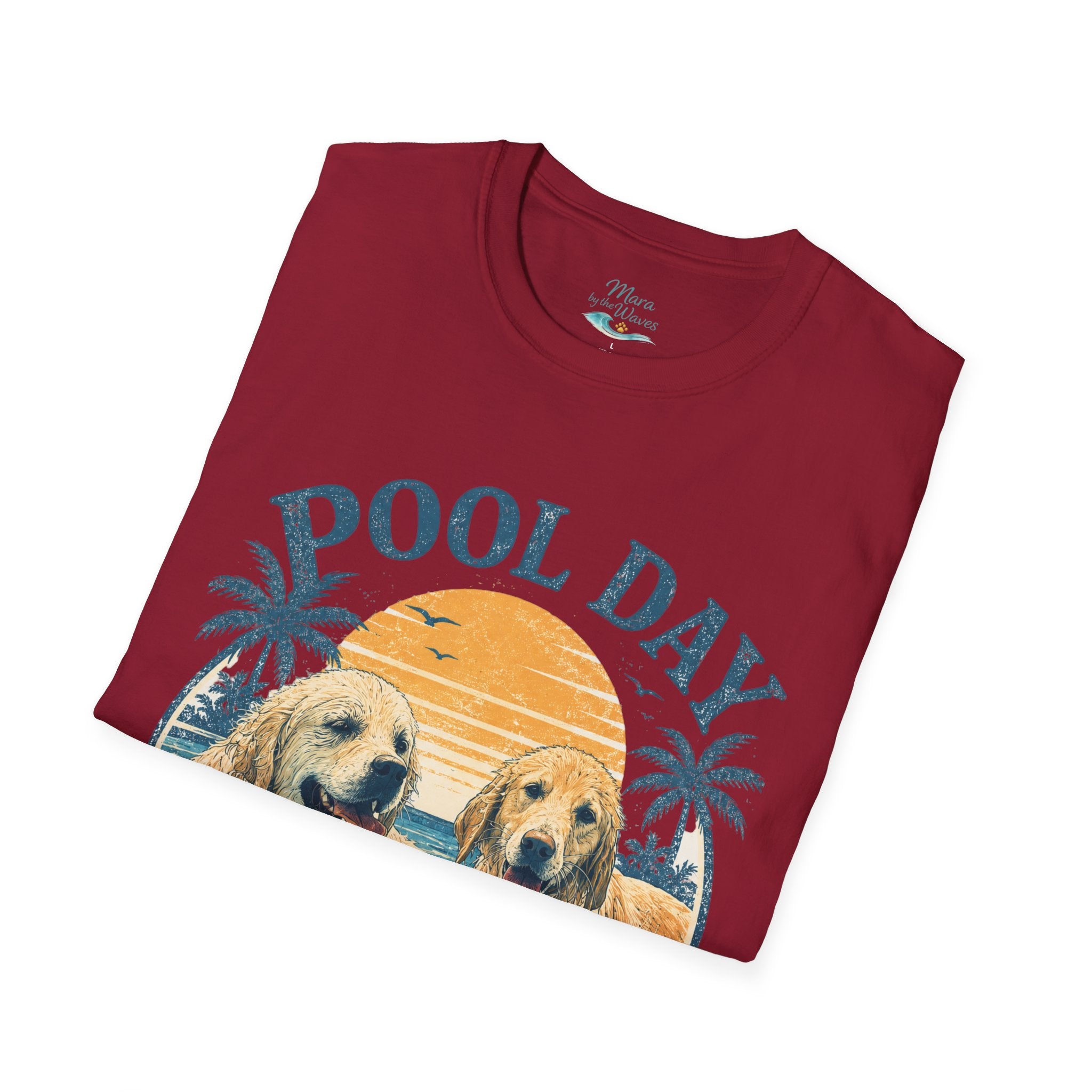 Pool Day T‑Shirt — Retro Golden Retrievers ‘Good Dogs, Good Times’ Beach Tee