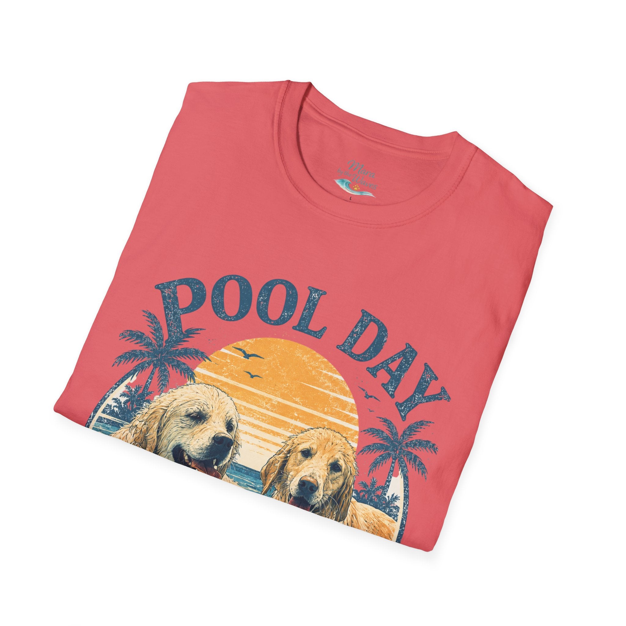 Pool Day T‑Shirt — Retro Golden Retrievers ‘Good Dogs, Good Times’ Beach Tee