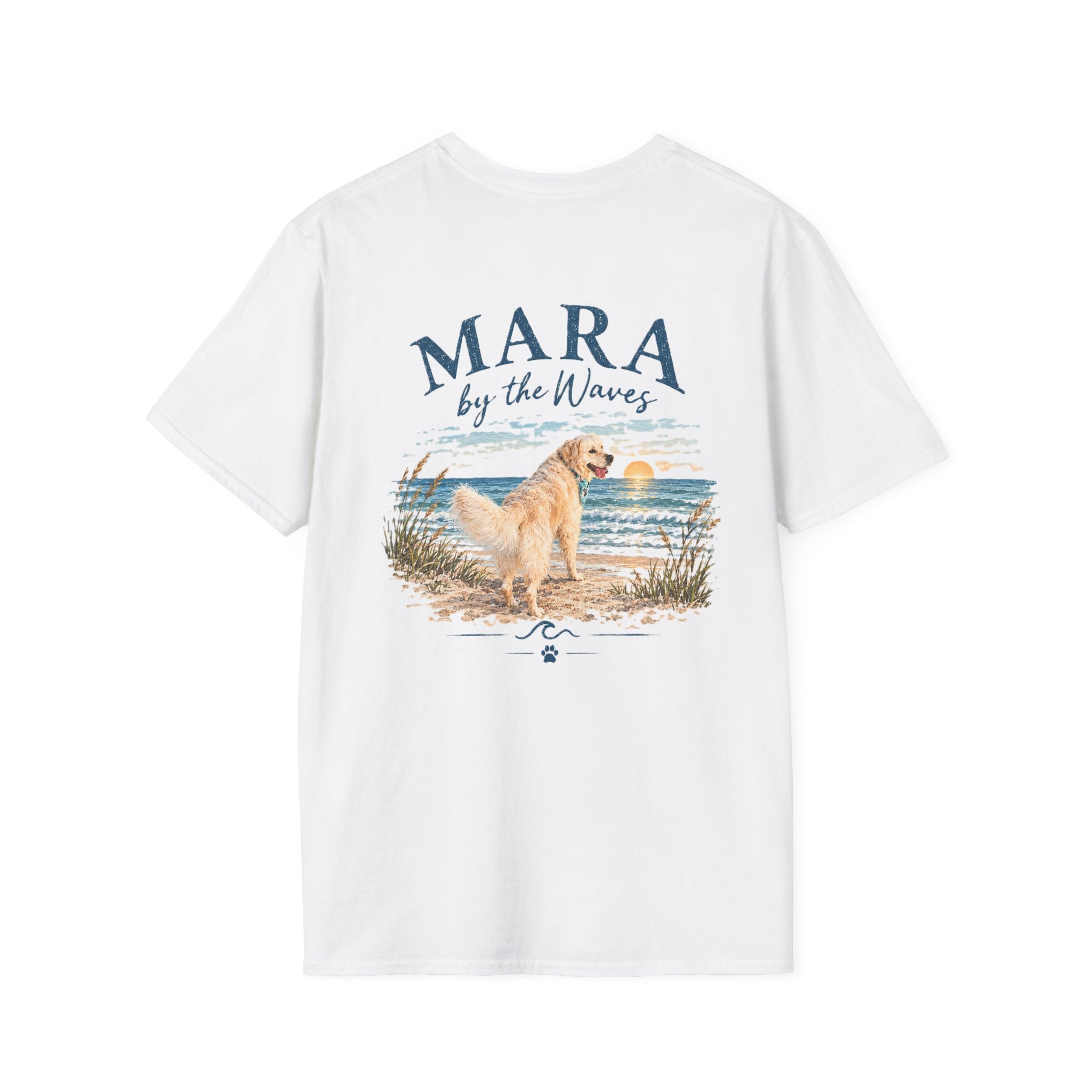 Mara by the Waves T-Shirt — Coastal Golden Retriever Tee