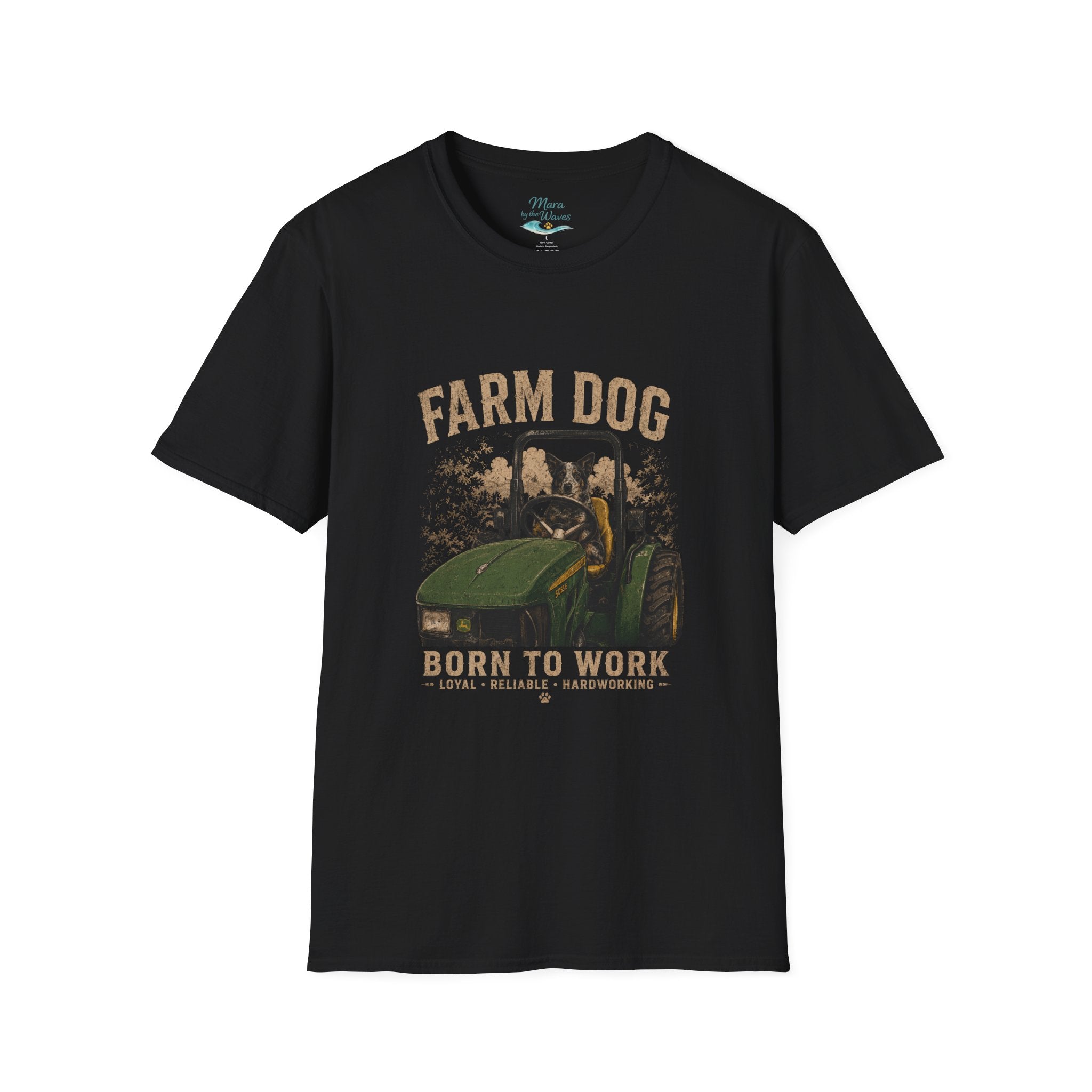 Farm Dog T-Shirt - "Born to Work" Tractor & Dog Graphic Tee