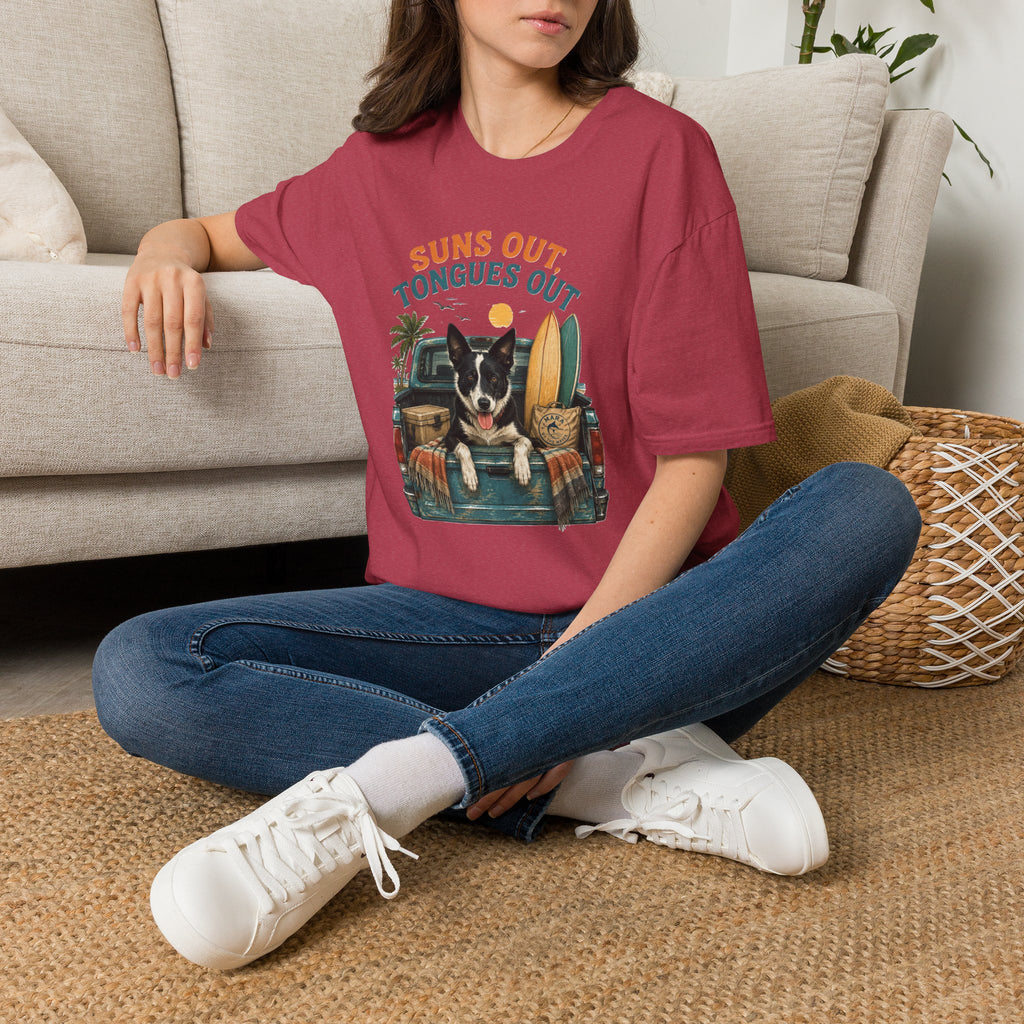 Suns Out Tongues Out Dog (Border Collie) Beach T-Shirt