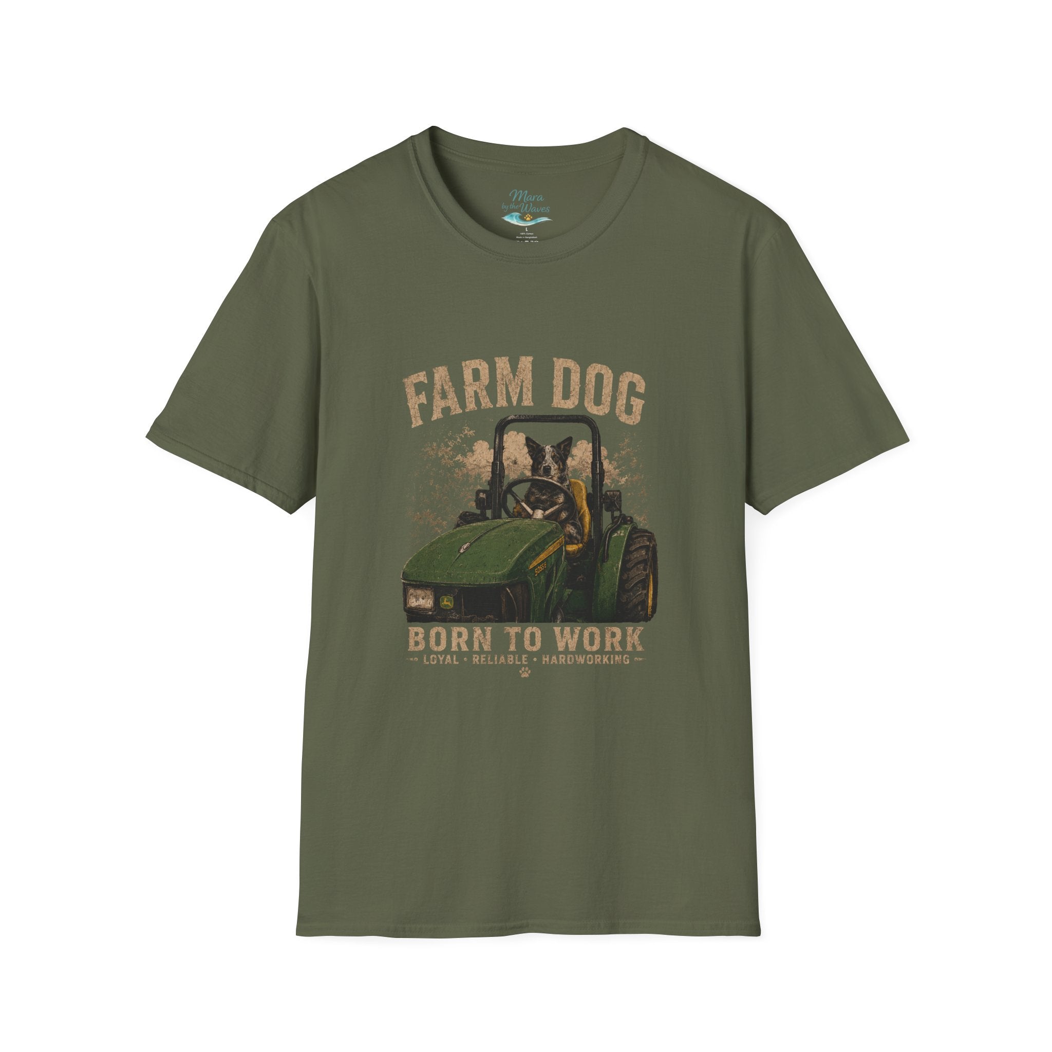 Farm Dog T-Shirt - "Born to Work" Tractor & Dog Graphic Tee