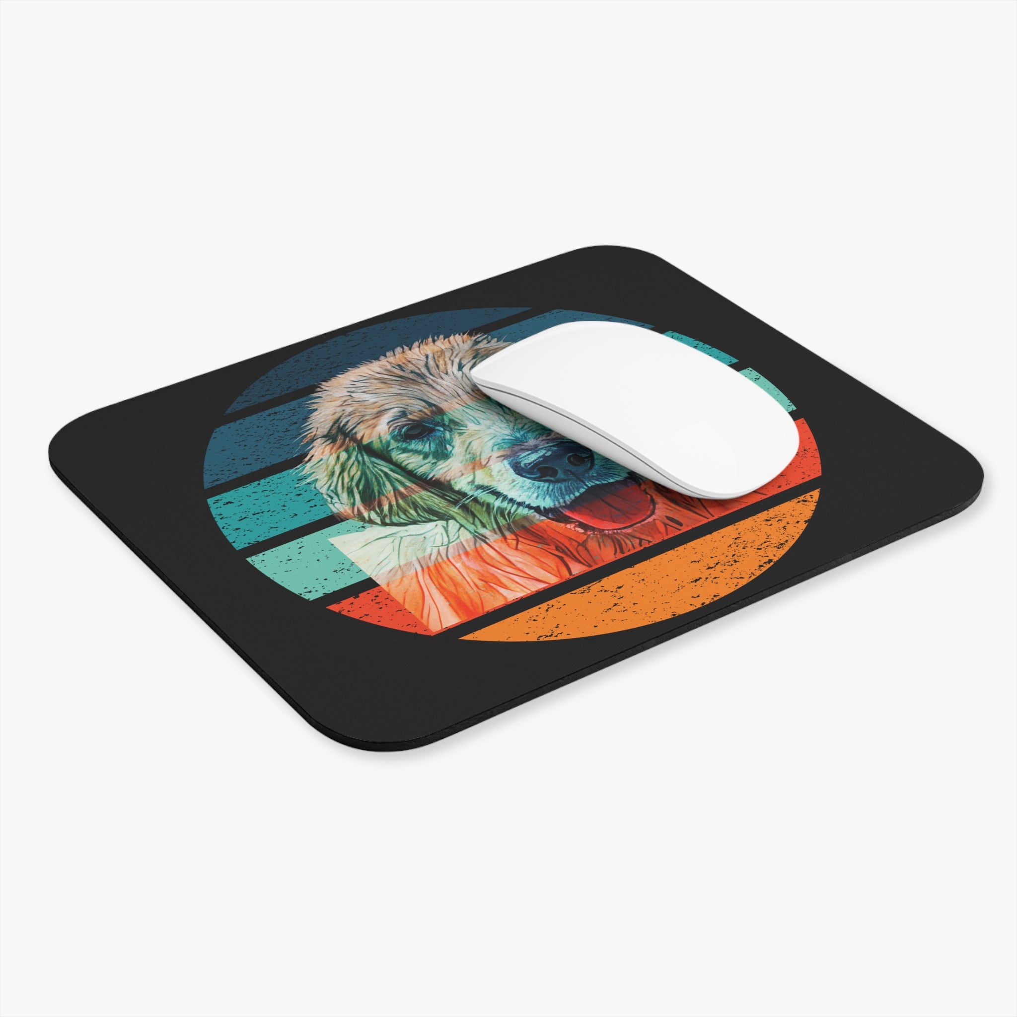 Retro Stripe Golden Retriever Mouse Pad — Colorful Dog Desk Mat