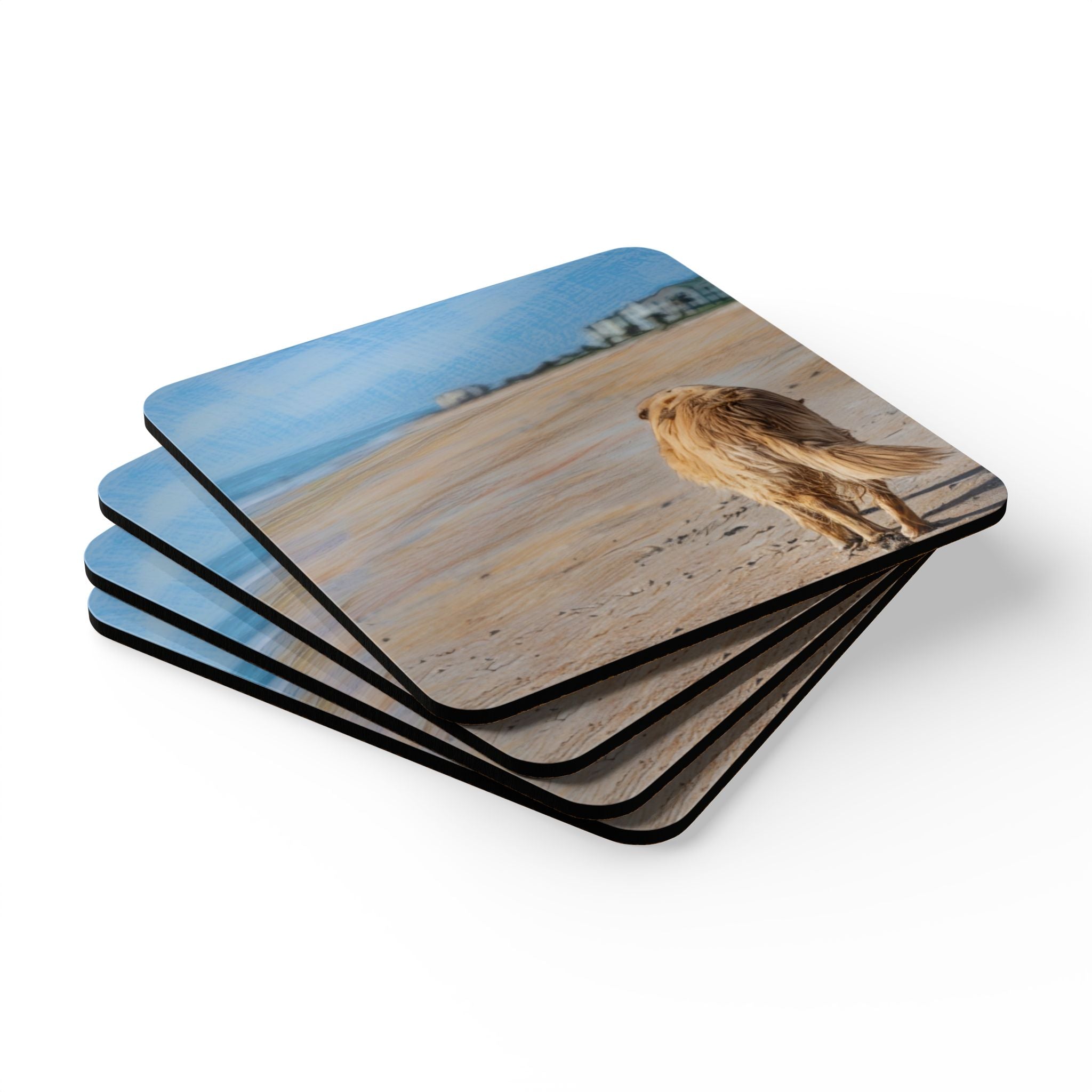 Coaster Set - Golden Retriever Beach Design