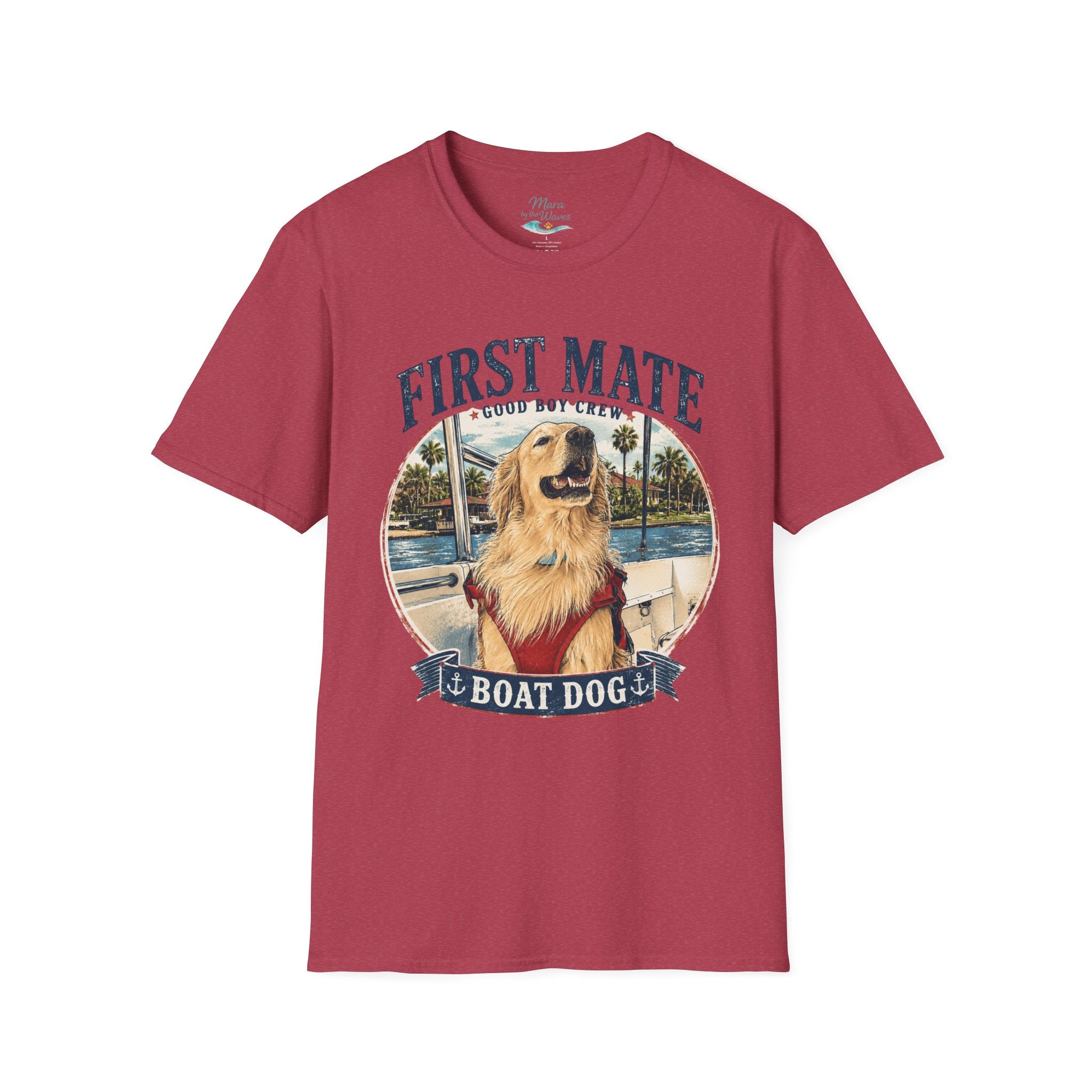 First Mate Boat Dog T-Shirt — Golden Retriever Nautical Tee