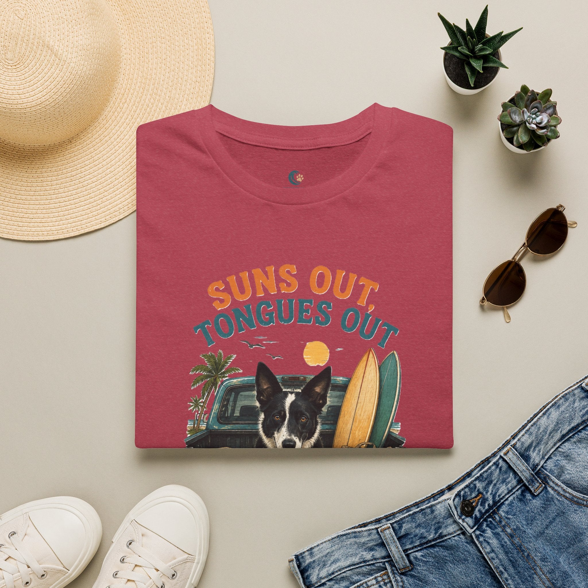 Suns Out Tongues Out Dog (Border Collie) Beach T-Shirt