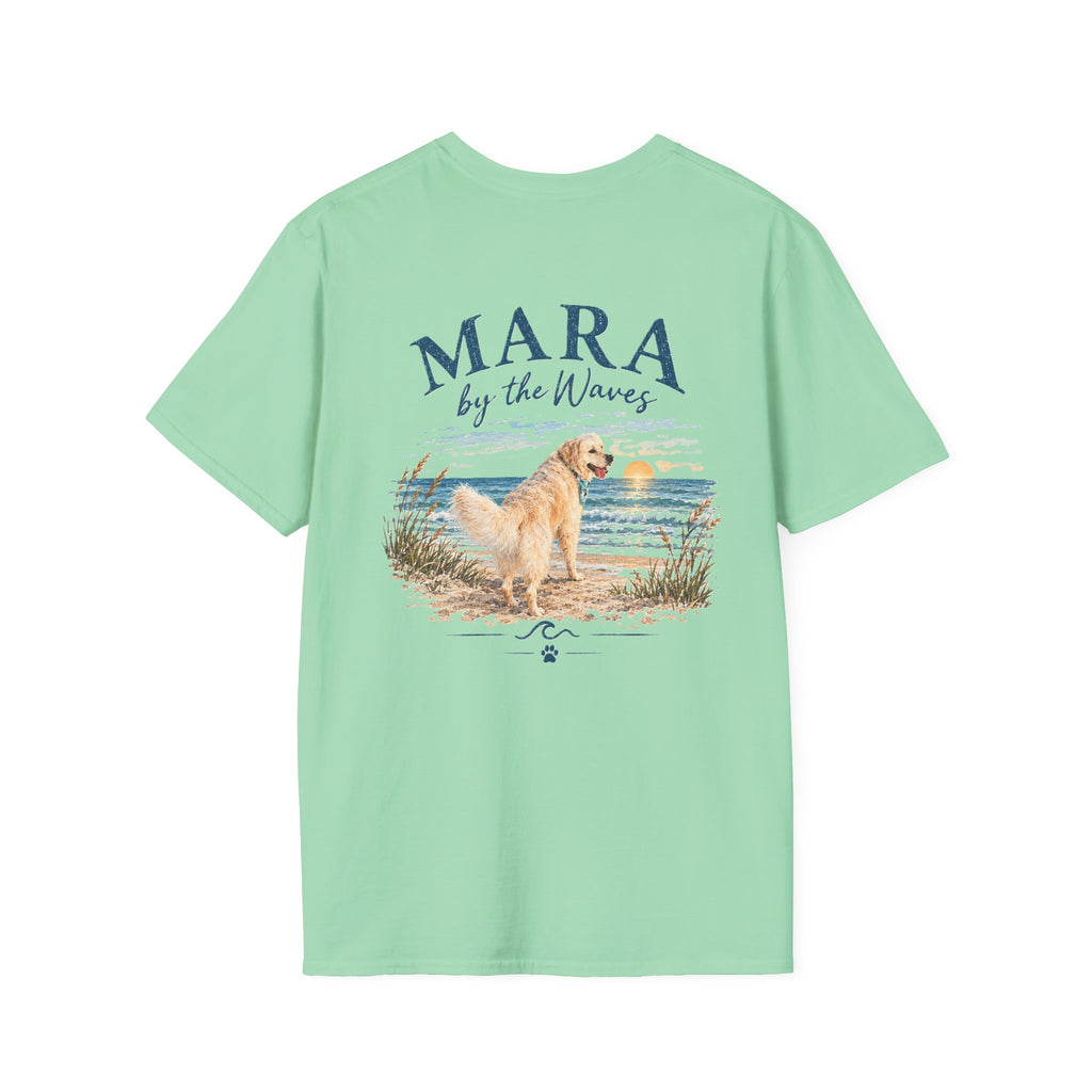 Mara by the Waves T-Shirt — Coastal Golden Retriever Tee