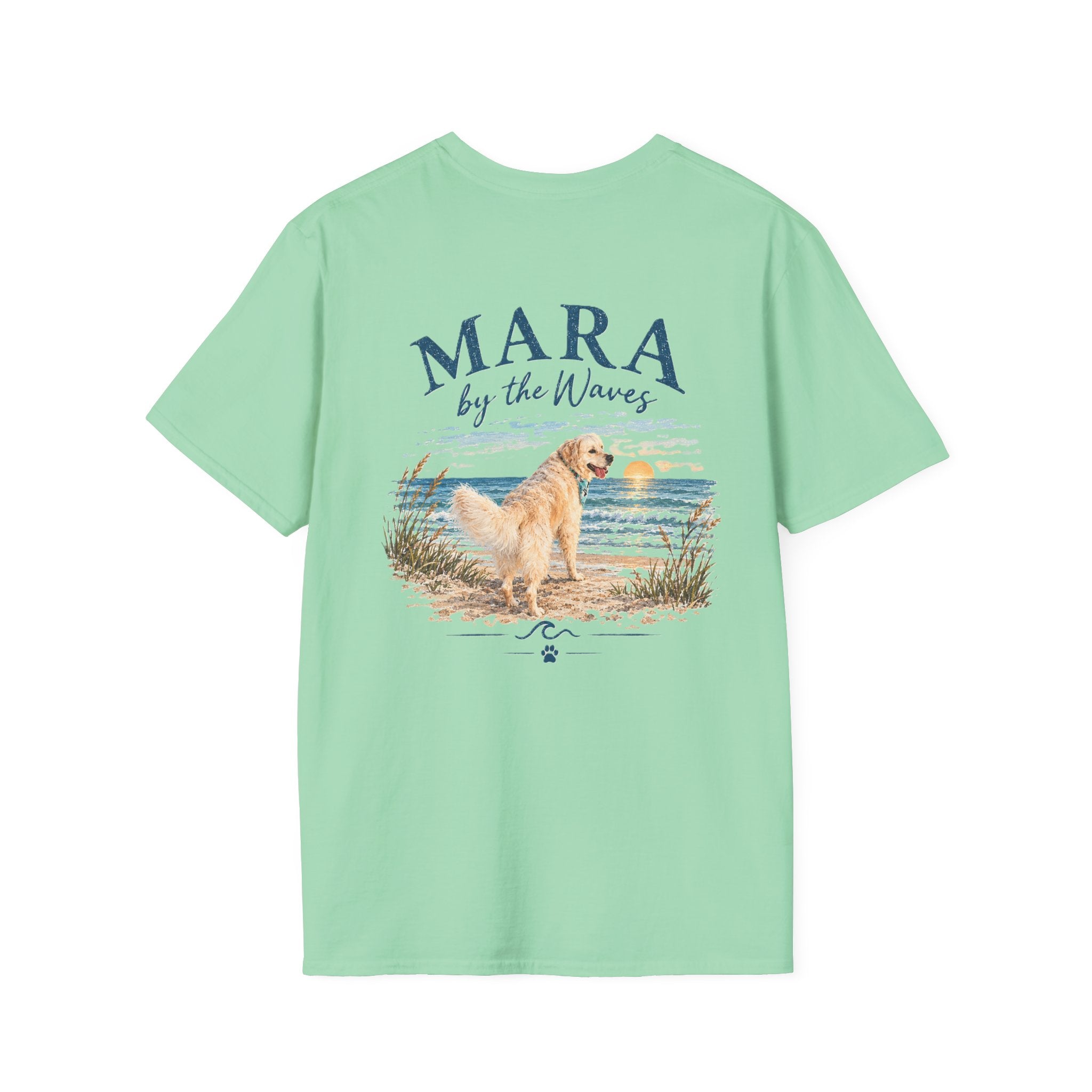 Mara by the Waves T-Shirt — Coastal Golden Retriever Tee