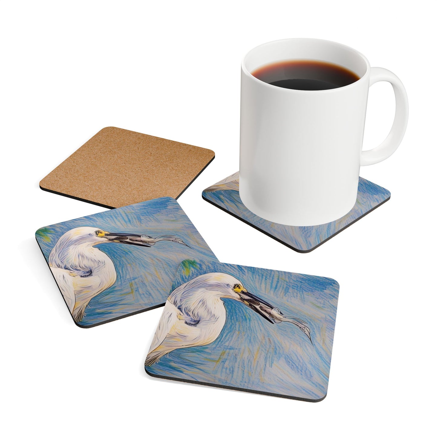 Coaster Set Snowy Egret