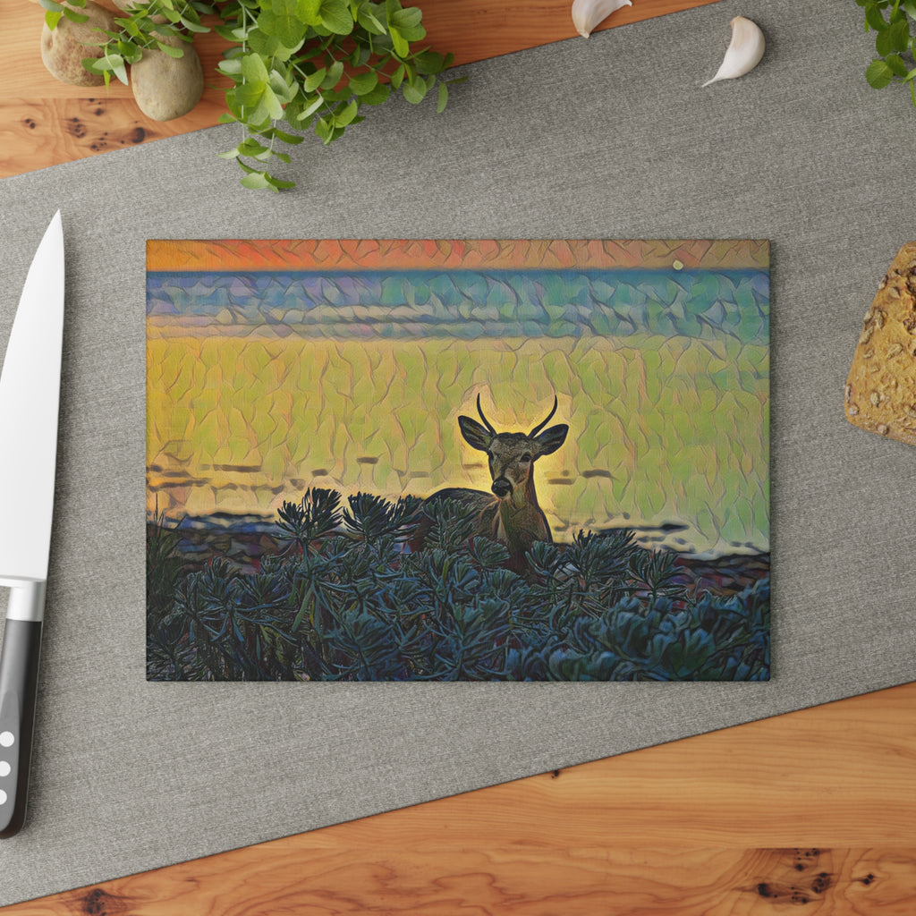 Big Pine Key Deer Glass Cutting Board – Pastel Coastal Kitchen Décor
