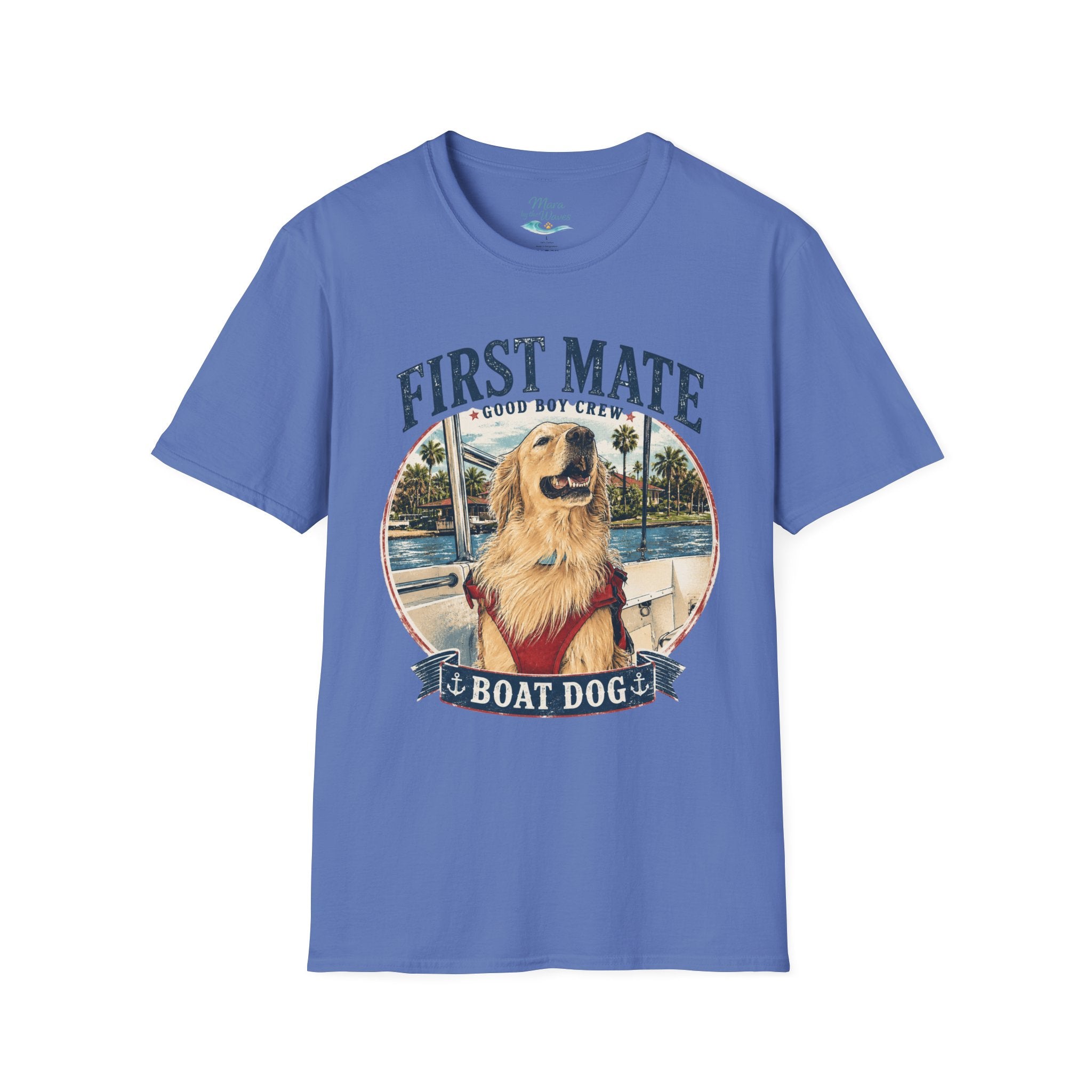 First Mate Boat Dog T-Shirt — Golden Retriever Nautical Tee