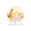 Golden Mornings Dog Sticker:  Sunrise Golden Retriever Beach Kiss-Cut Sticker ("Start Slow. Stay Loyal.")