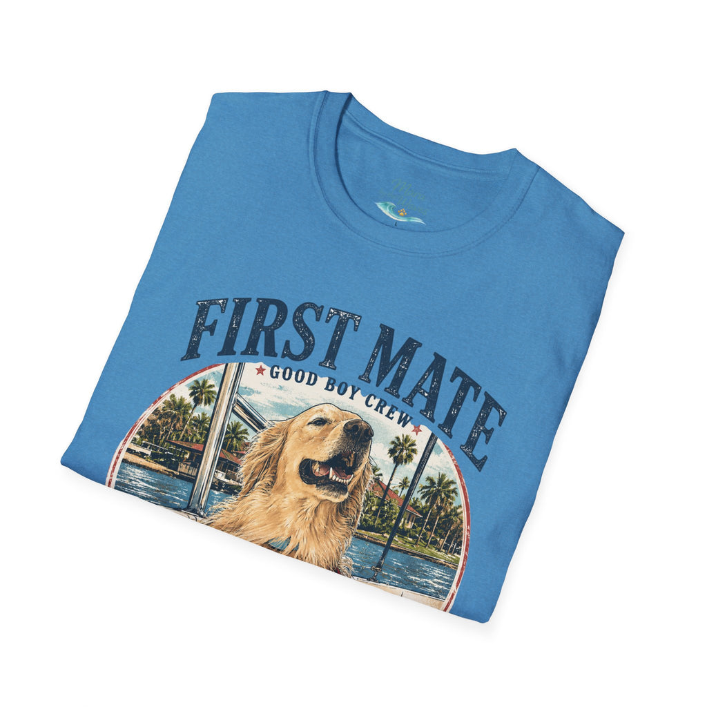 First Mate Boat Dog T-Shirt — Golden Retriever Nautical Tee