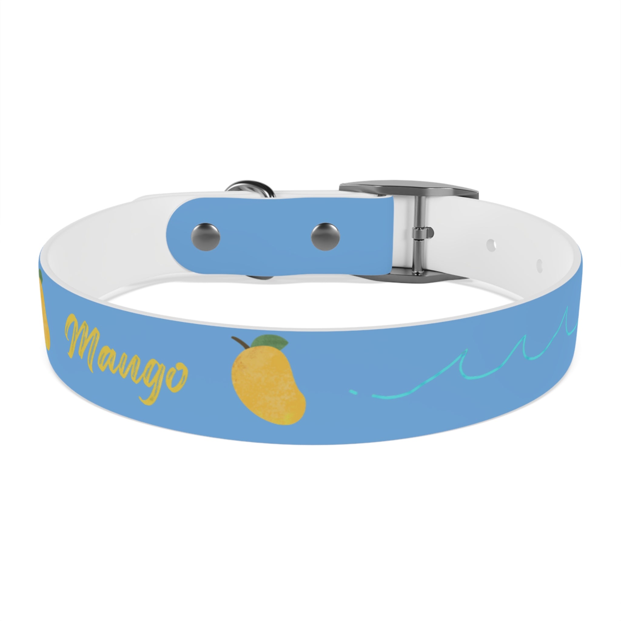 Blue Mango Dog Collar — Personalized Tropical Fruit Pattern