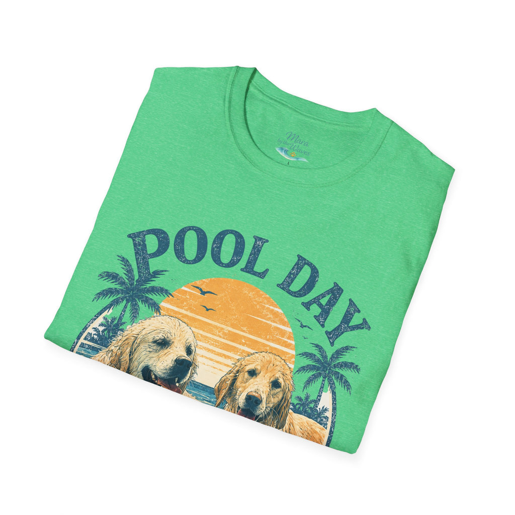 Pool Day T‑Shirt — Retro Golden Retrievers ‘Good Dogs, Good Times’ Beach Tee