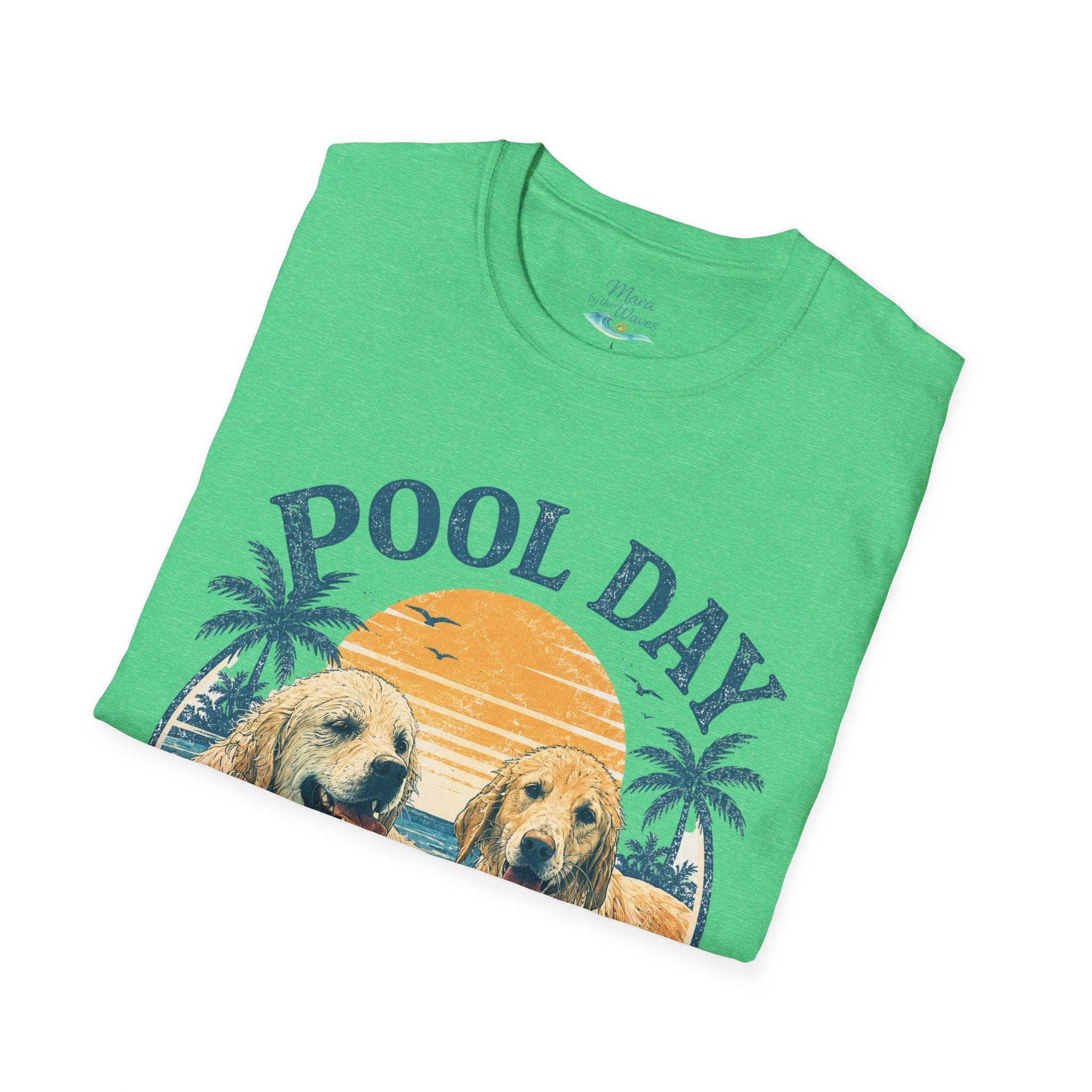 Pool Day T‑Shirt — Retro Golden Retrievers ‘Good Dogs, Good Times’ Beach Tee