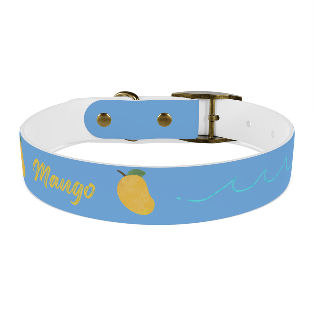 Blue Mango Dog Collar — Personalized Tropical Fruit Pattern