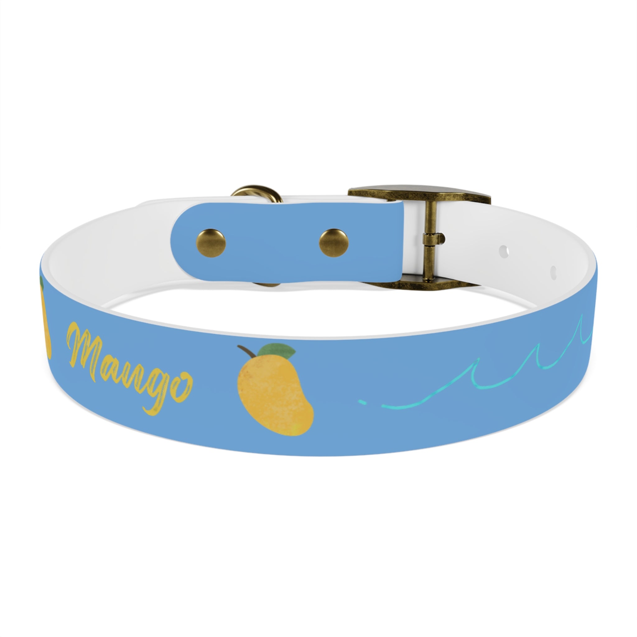 Blue Mango Dog Collar — Personalized Tropical Fruit Pattern