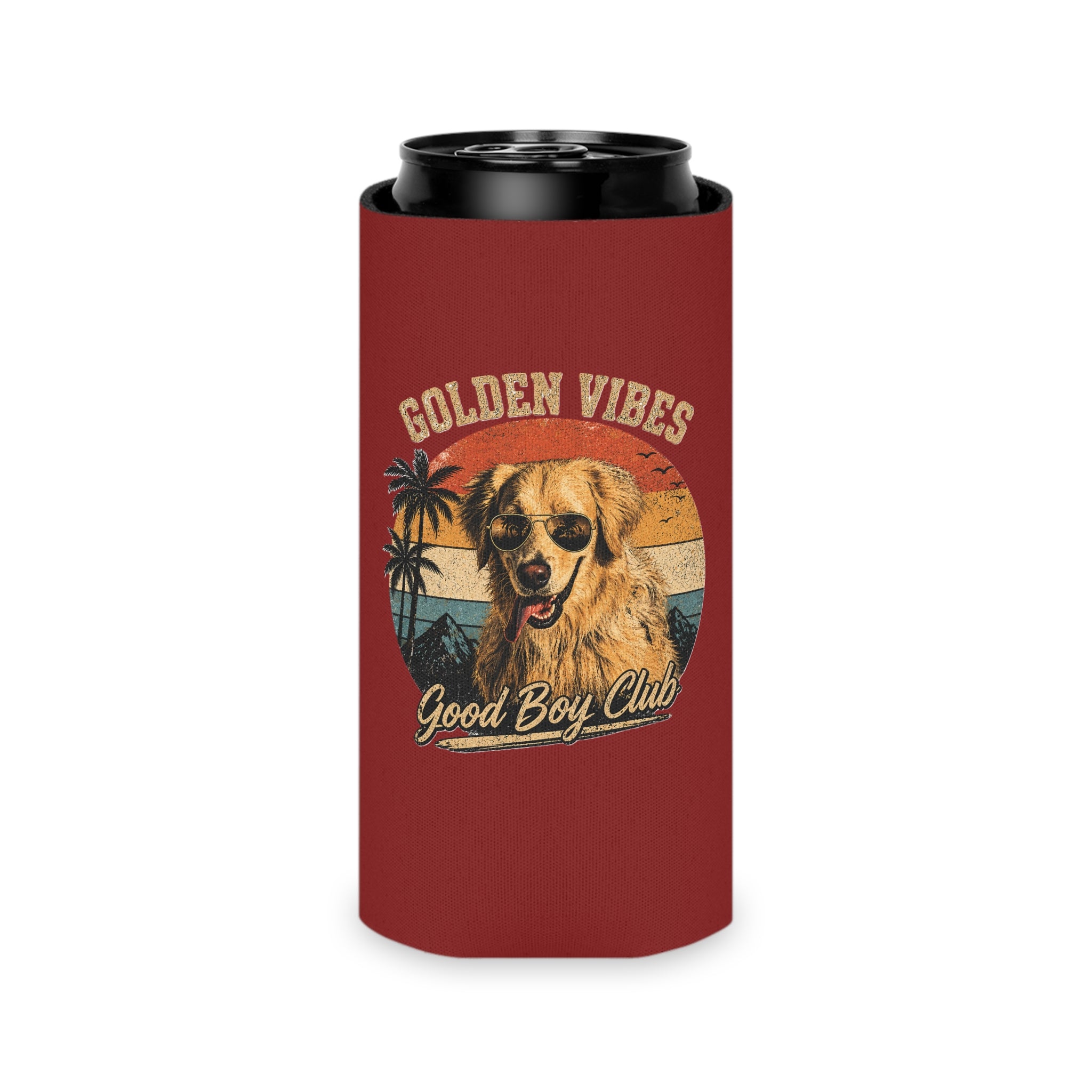 Golden Vibes Good Boy Club Can Cooler | Retro Golden Retriever Paw