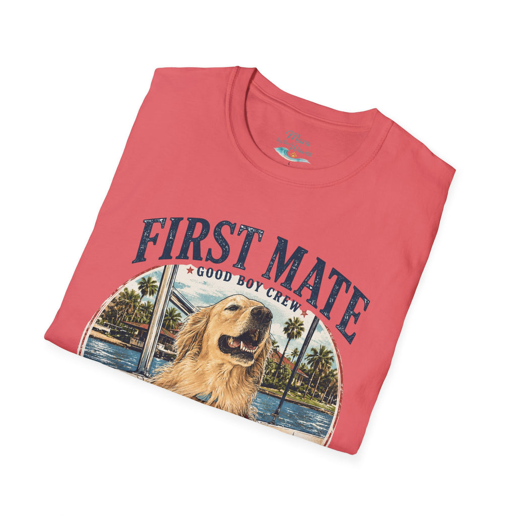 First Mate Boat Dog T-Shirt — Golden Retriever Nautical Tee