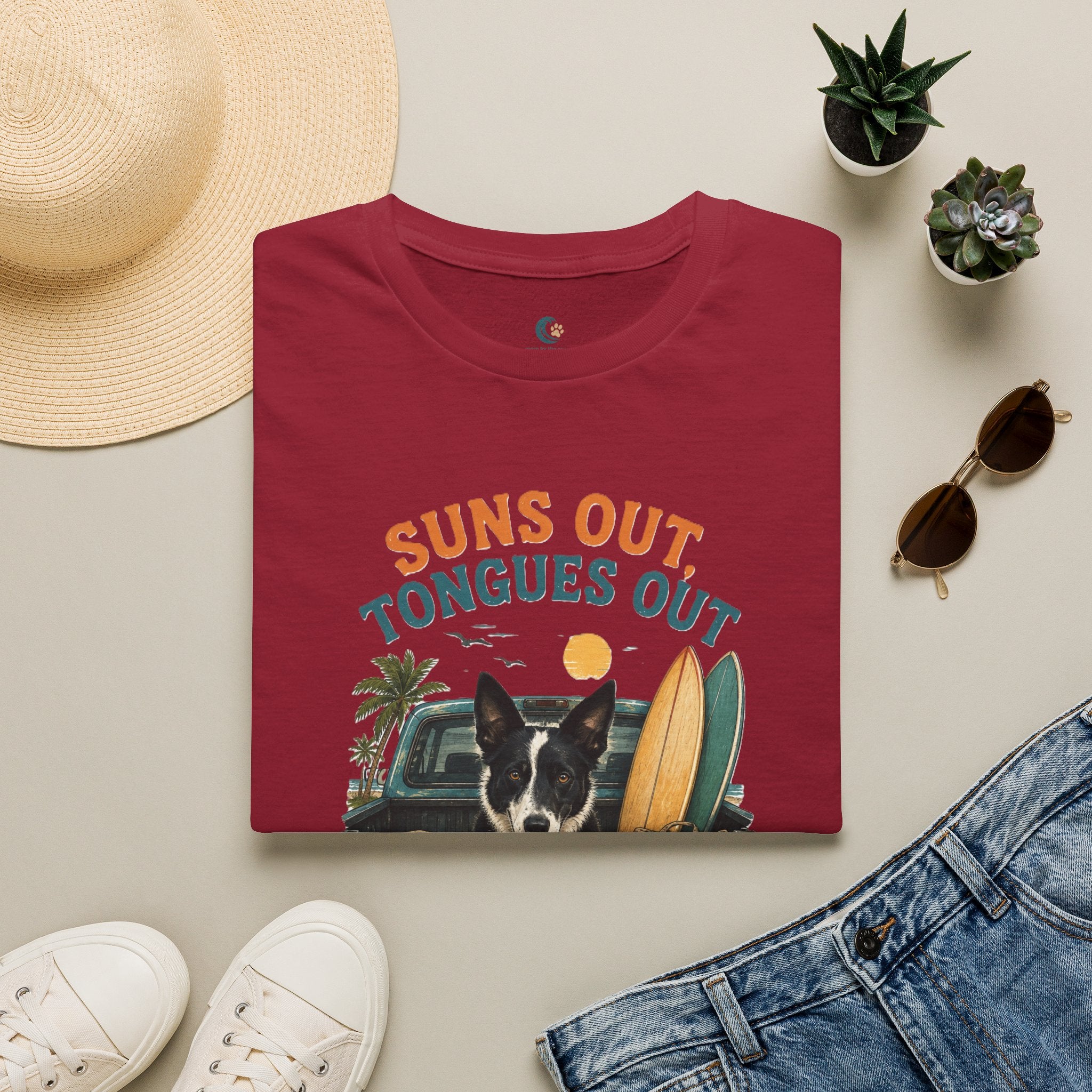 Suns Out Tongues Out Dog (Border Collie) Beach T-Shirt