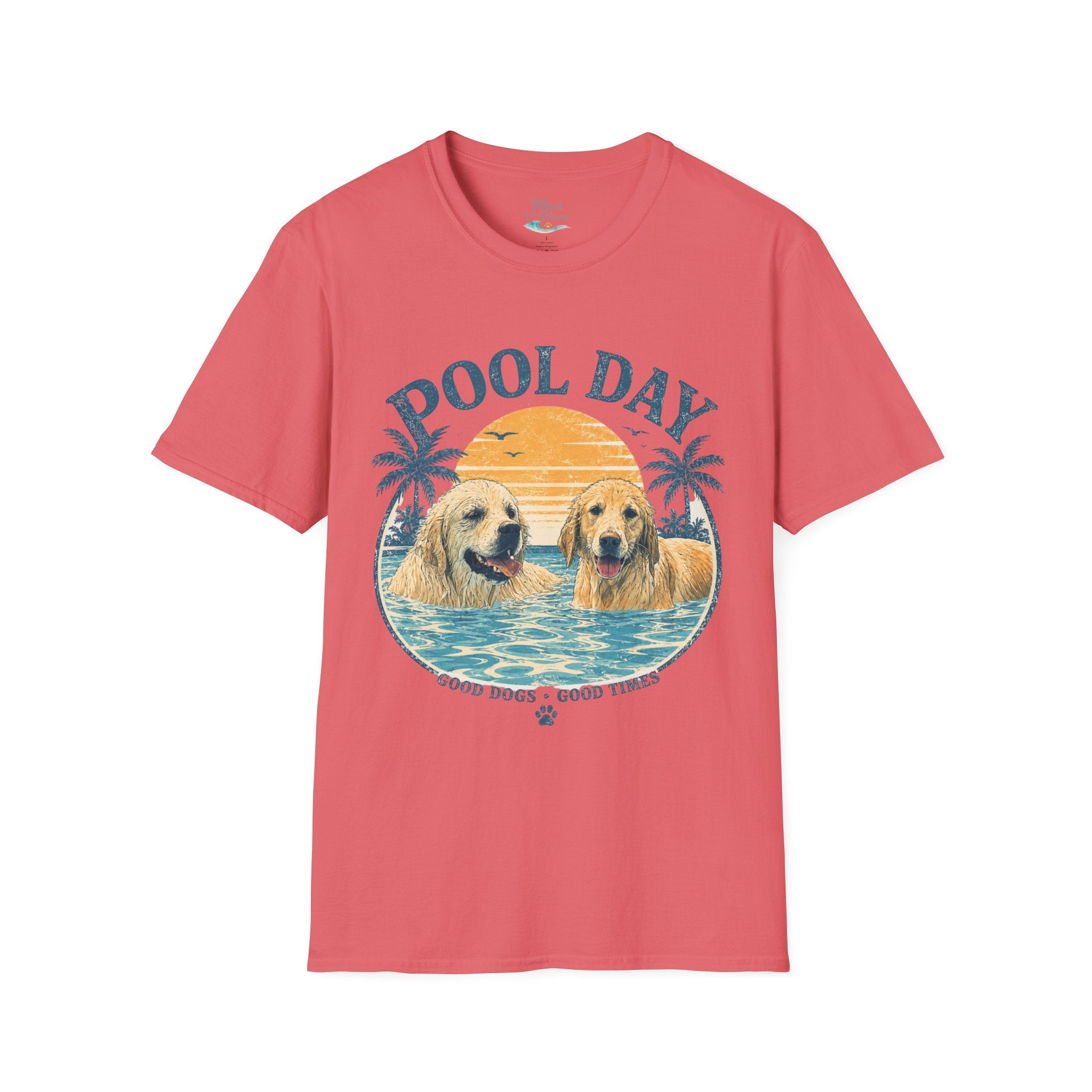 Pool Day T‑Shirt — Retro Golden Retrievers ‘Good Dogs, Good Times’ Beach Tee
