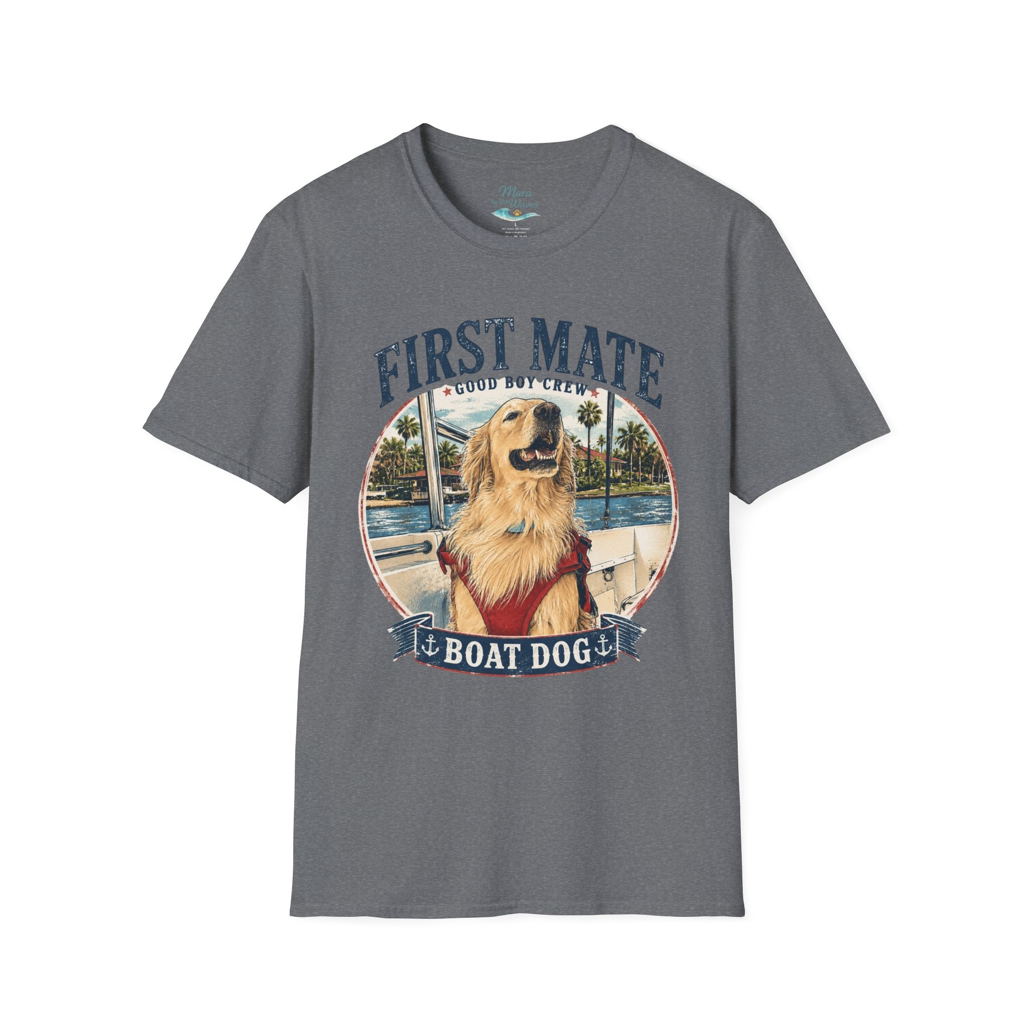 First Mate Boat Dog T-Shirt — Golden Retriever Nautical Tee