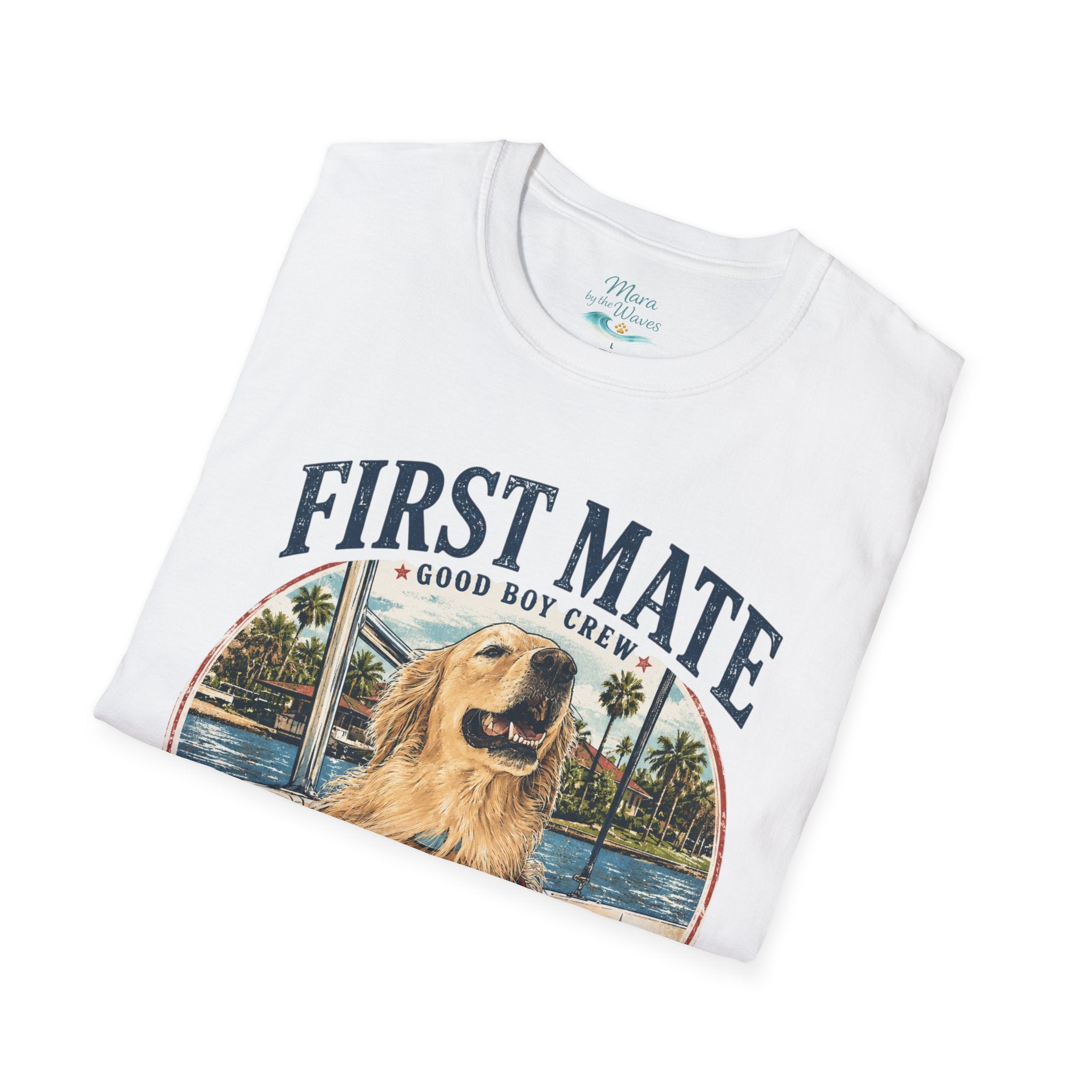 First Mate Boat Dog T-Shirt — Golden Retriever Nautical Tee