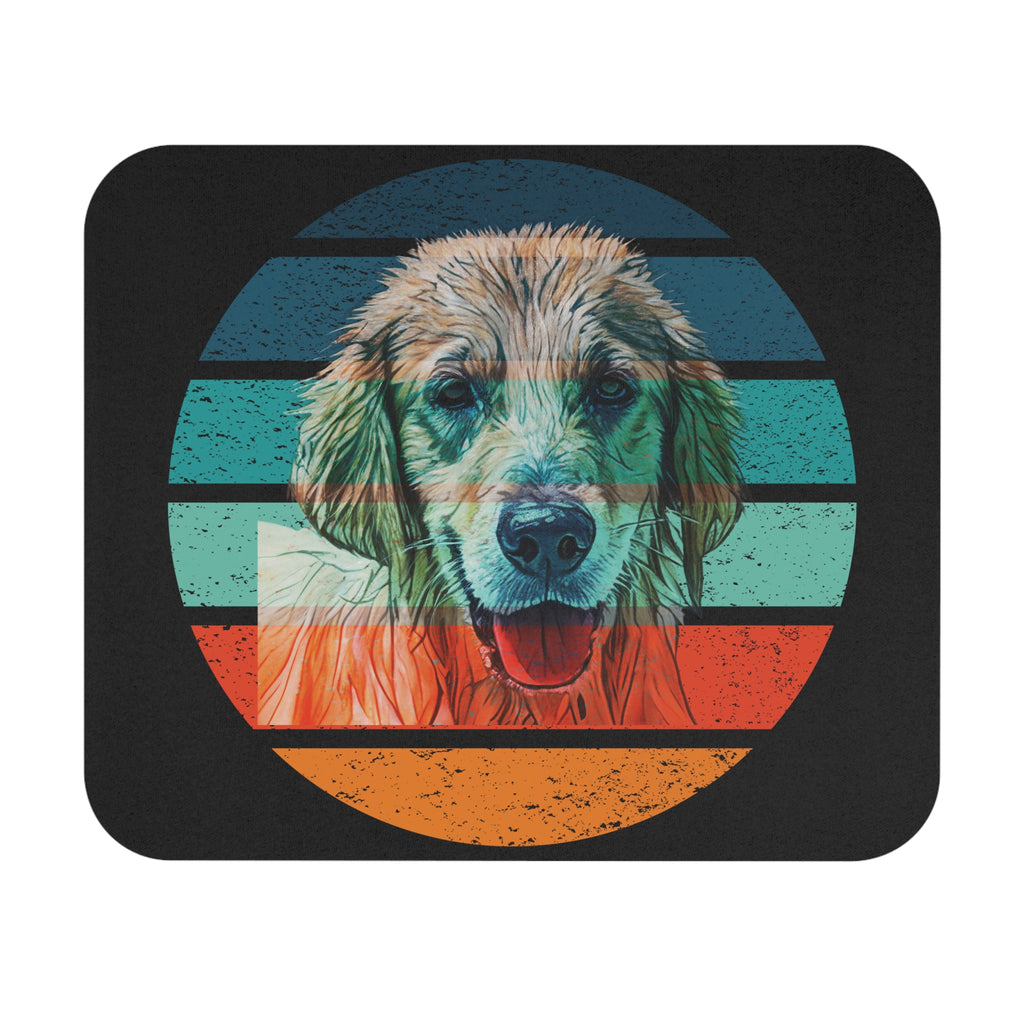 Retro Stripe Golden Retriever Mouse Pad — Colorful Dog Desk Mat