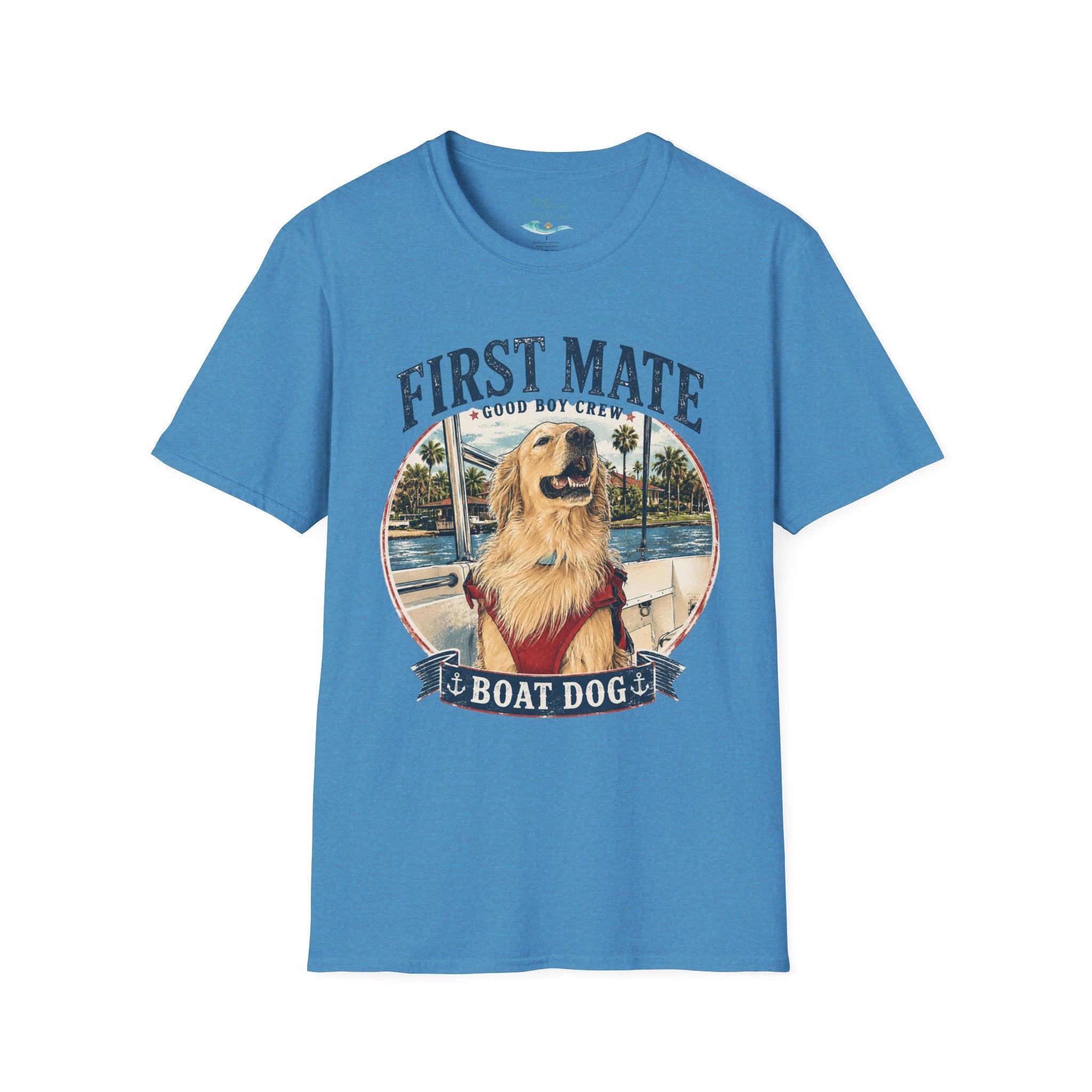 First Mate Boat Dog T-Shirt — Golden Retriever Nautical Tee