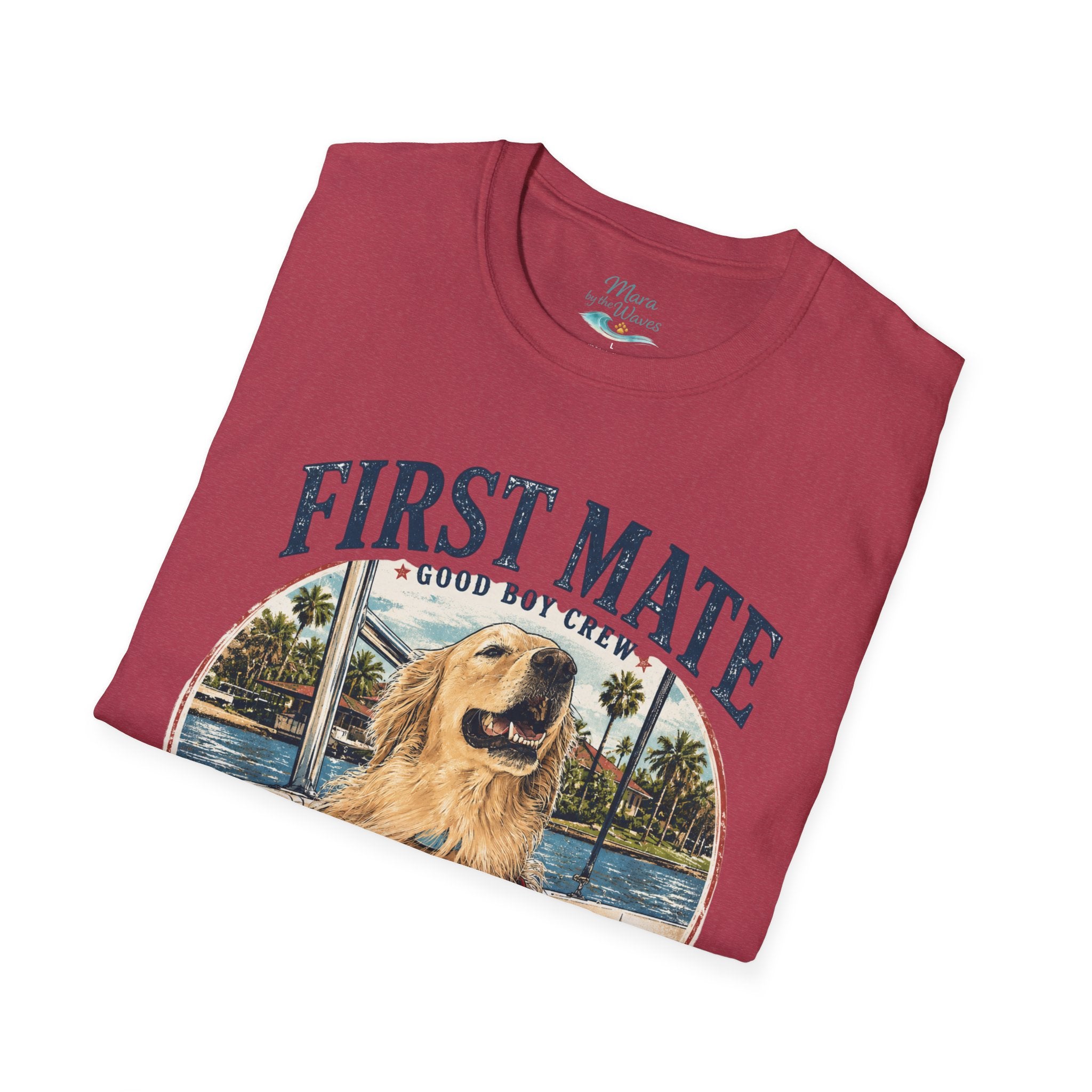 First Mate Boat Dog T-Shirt — Golden Retriever Nautical Tee