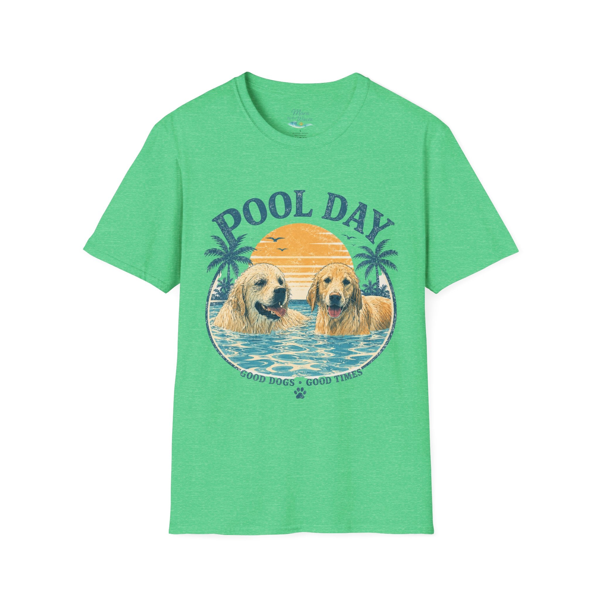 Pool Day T‑Shirt — Retro Golden Retrievers ‘Good Dogs, Good Times’ Beach Tee