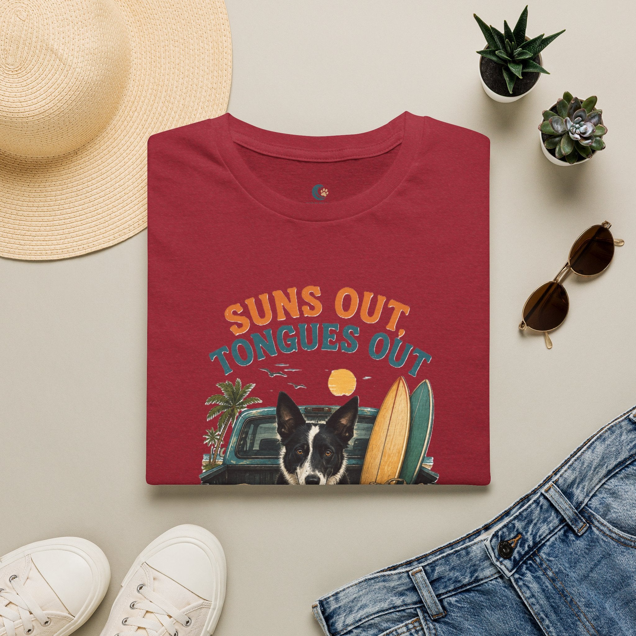 Suns Out Tongues Out Dog (Border Collie) Beach T-Shirt