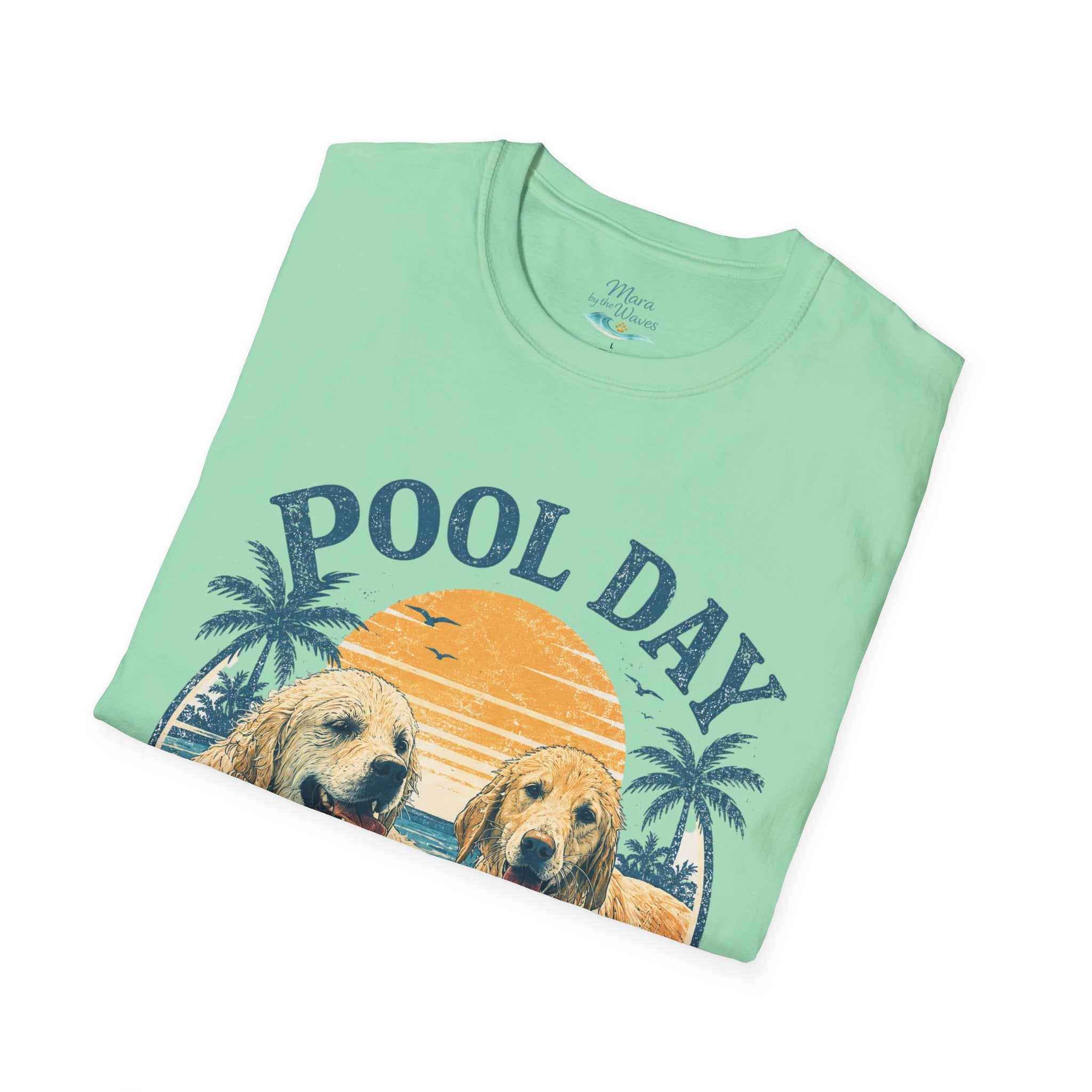 Pool Day T‑Shirt — Retro Golden Retrievers ‘Good Dogs, Good Times’ Beach Tee