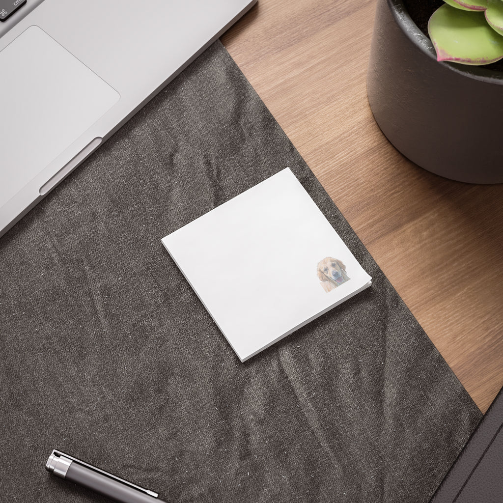 Post-it Note Pad with Golden Retriever Corner Design — Bright Blue Sticky Notes