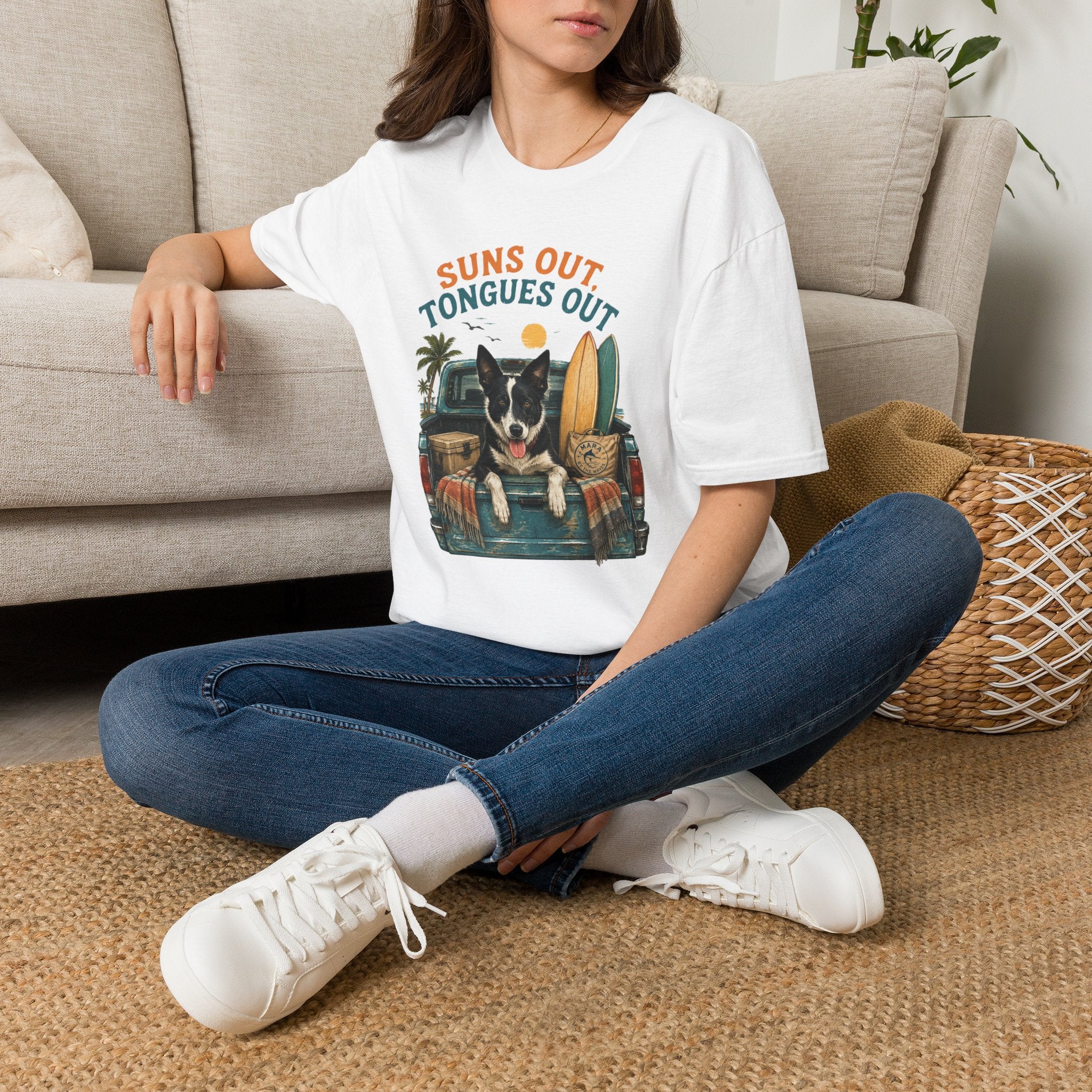 Suns Out Tongues Out Dog (Border Collie) Beach T-Shirt
