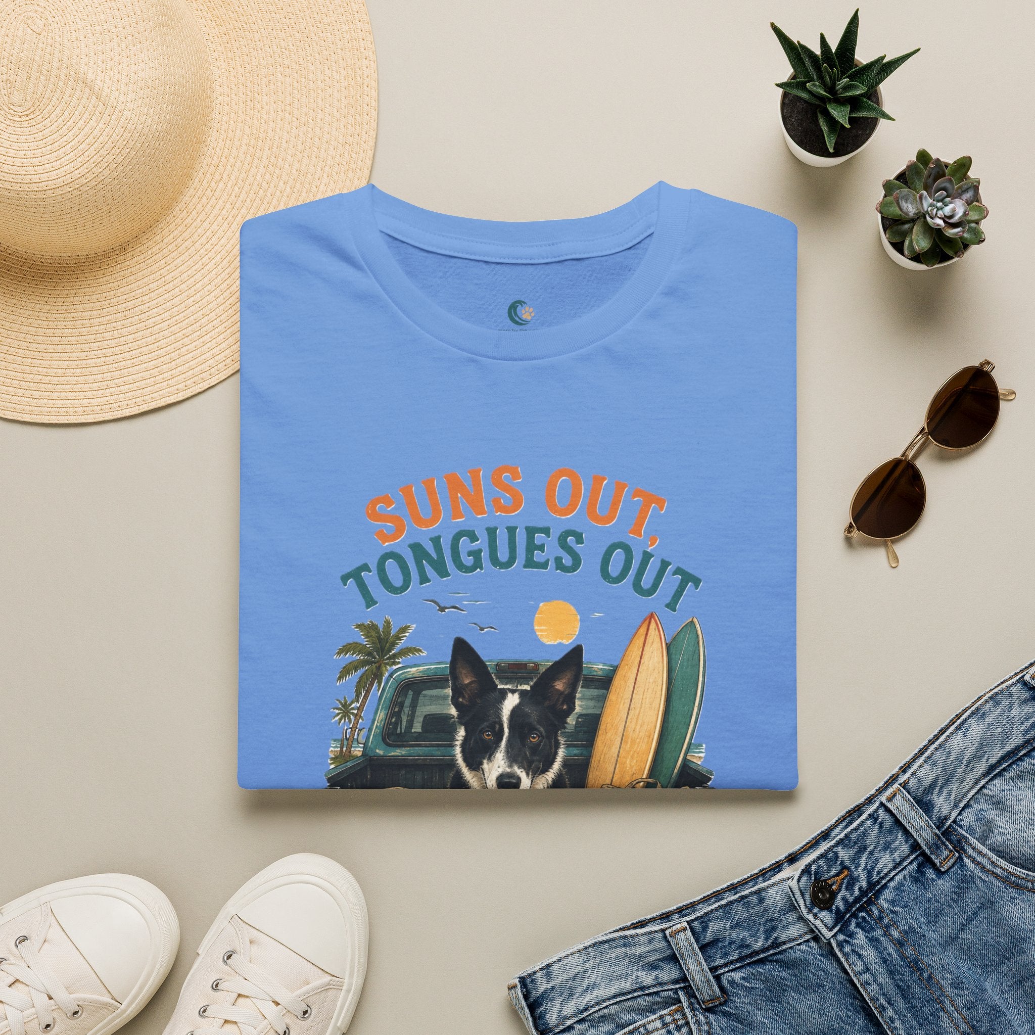 Suns Out Tongues Out Dog (Border Collie) Beach T-Shirt