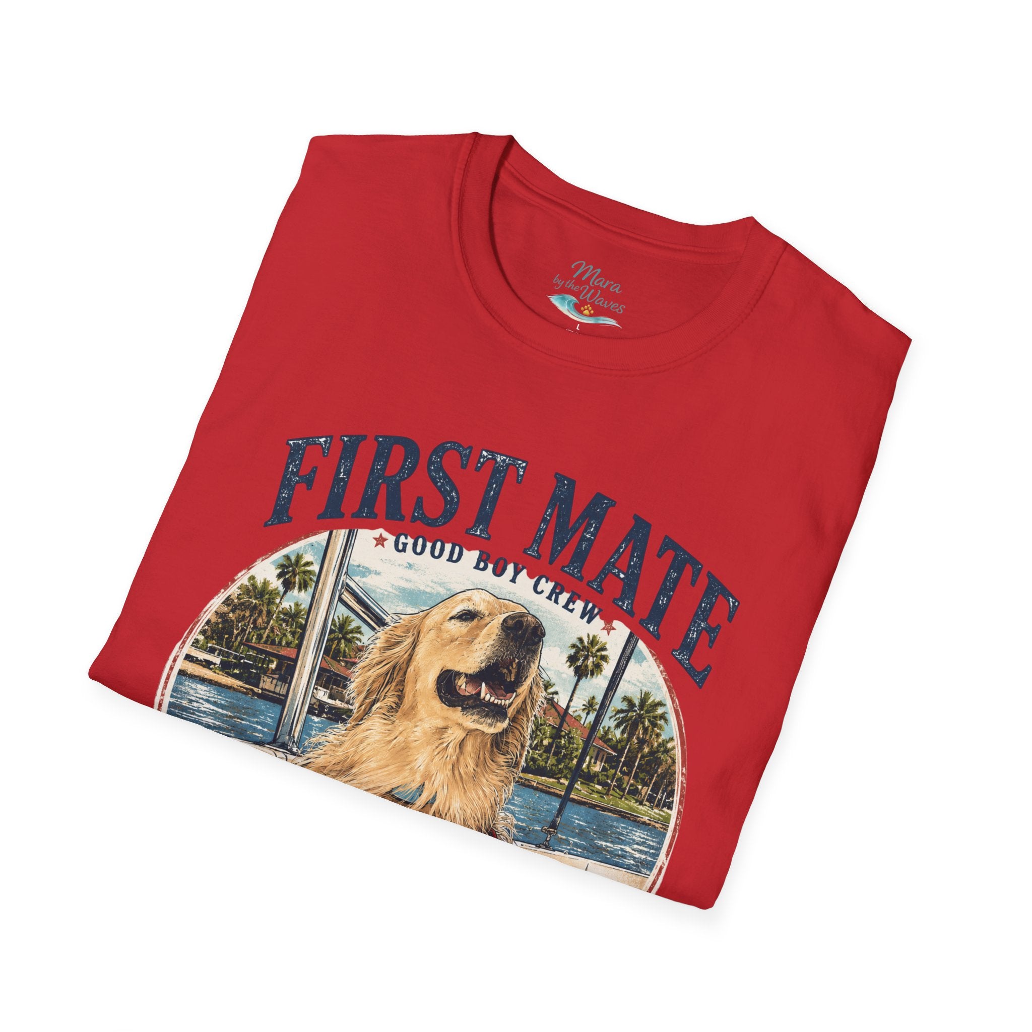 First Mate Boat Dog T-Shirt — Golden Retriever Nautical Tee
