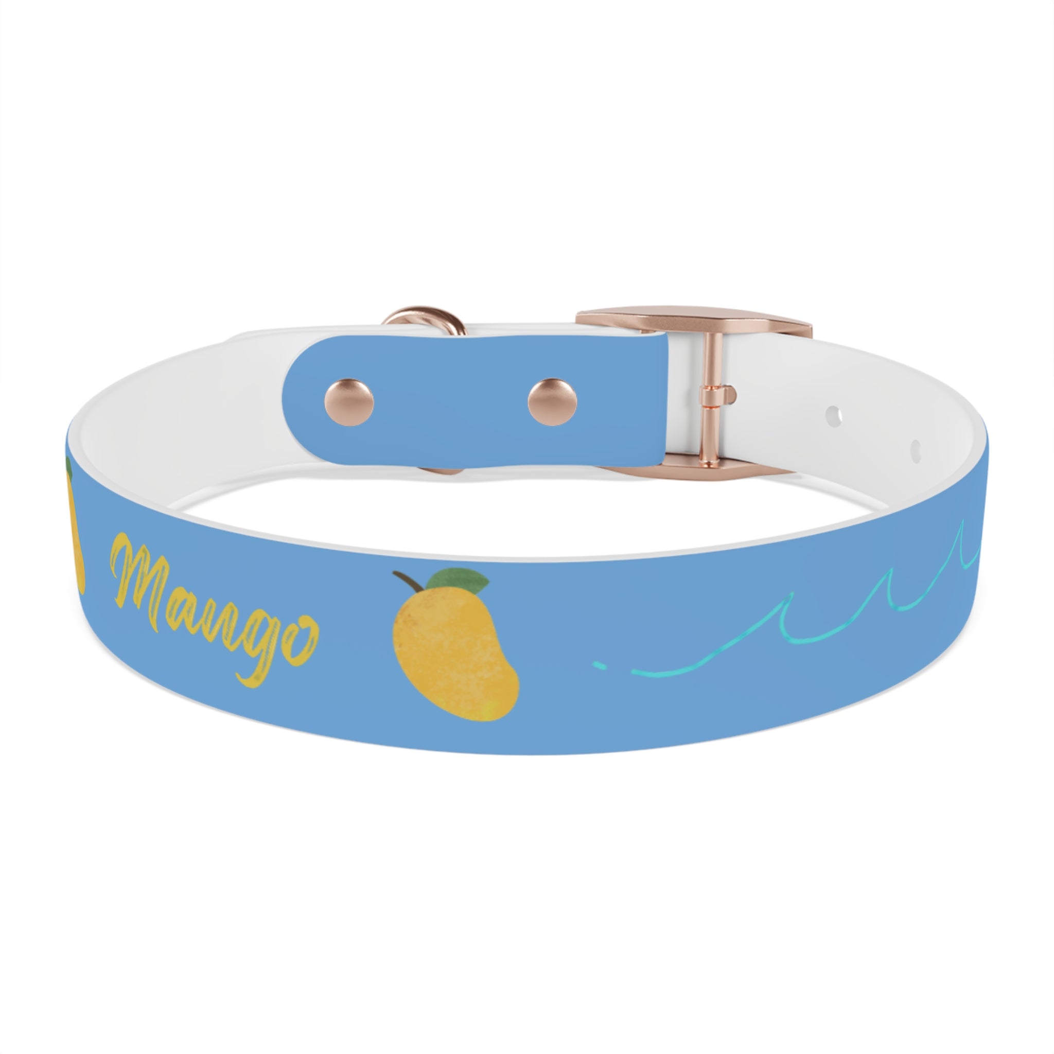 Blue Mango Dog Collar — Personalized Tropical Fruit Pattern