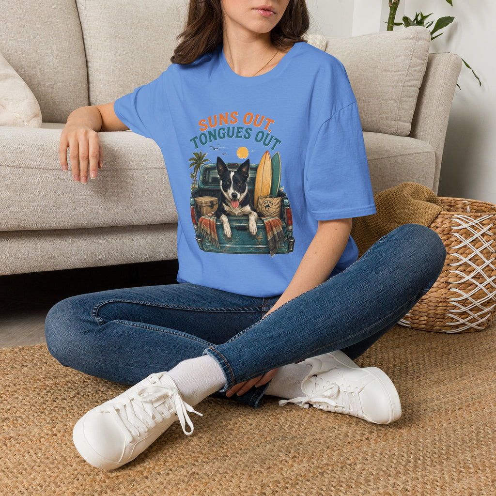 Suns Out Tongues Out Dog (Border Collie) Beach T-Shirt