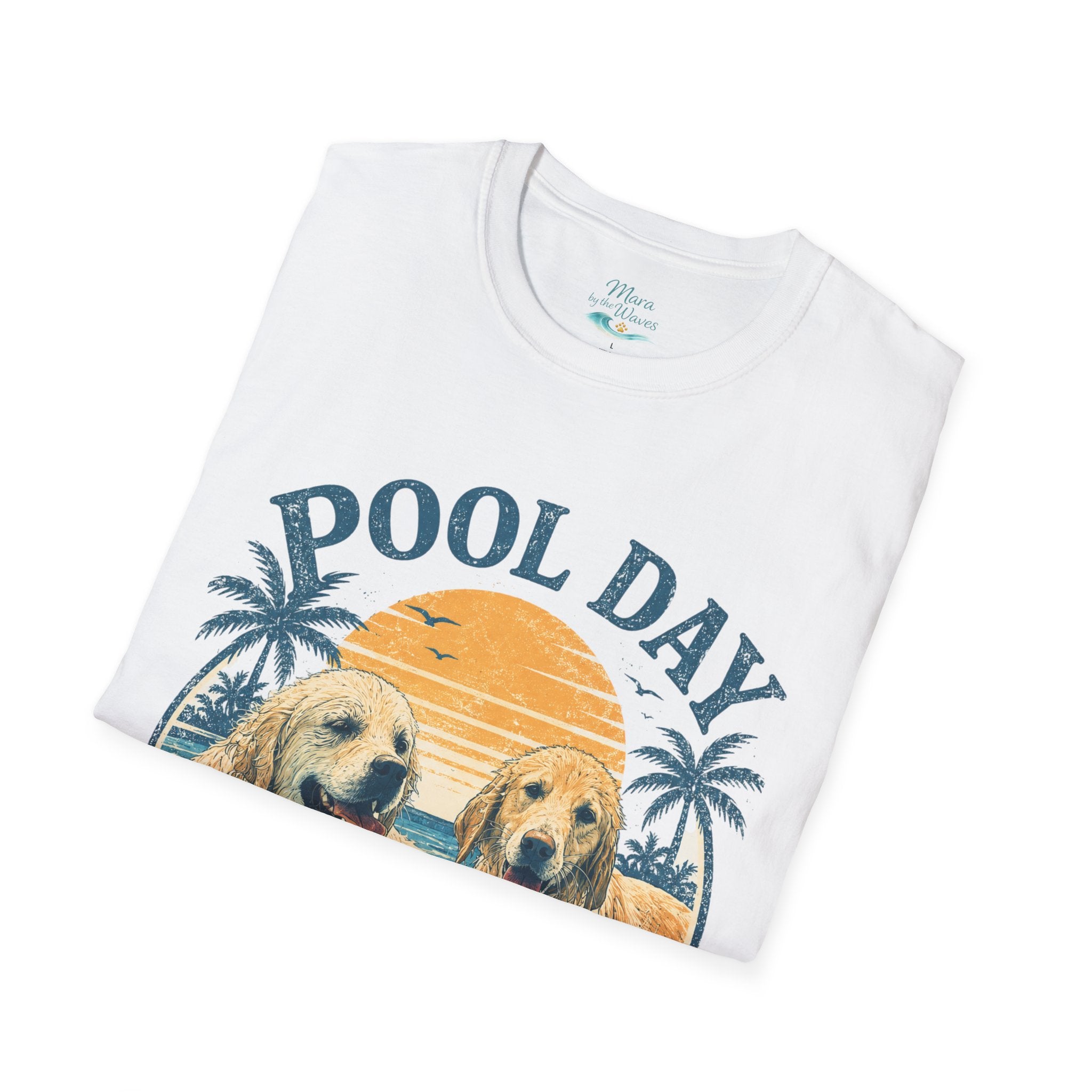 Pool Day T‑Shirt — Retro Golden Retrievers ‘Good Dogs, Good Times’ Beach Tee