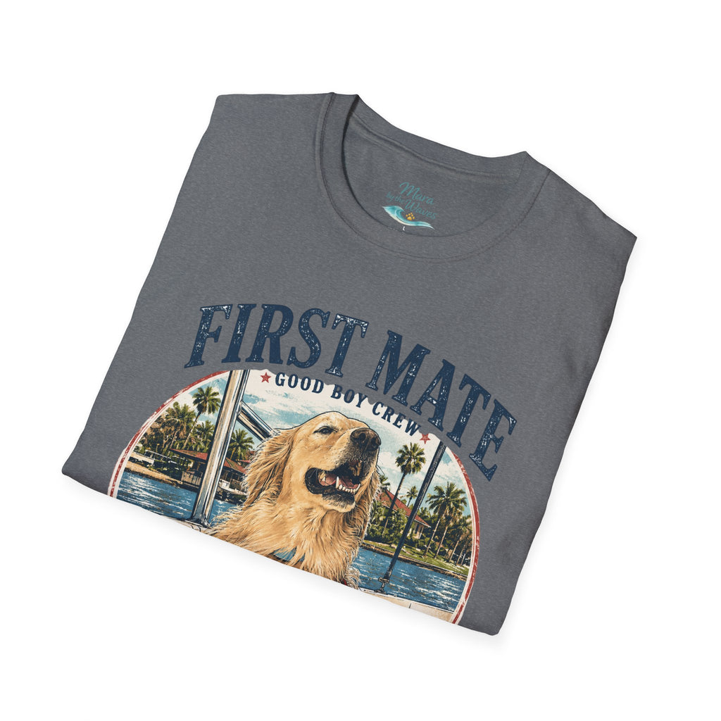 First Mate Boat Dog T-Shirt — Golden Retriever Nautical Tee