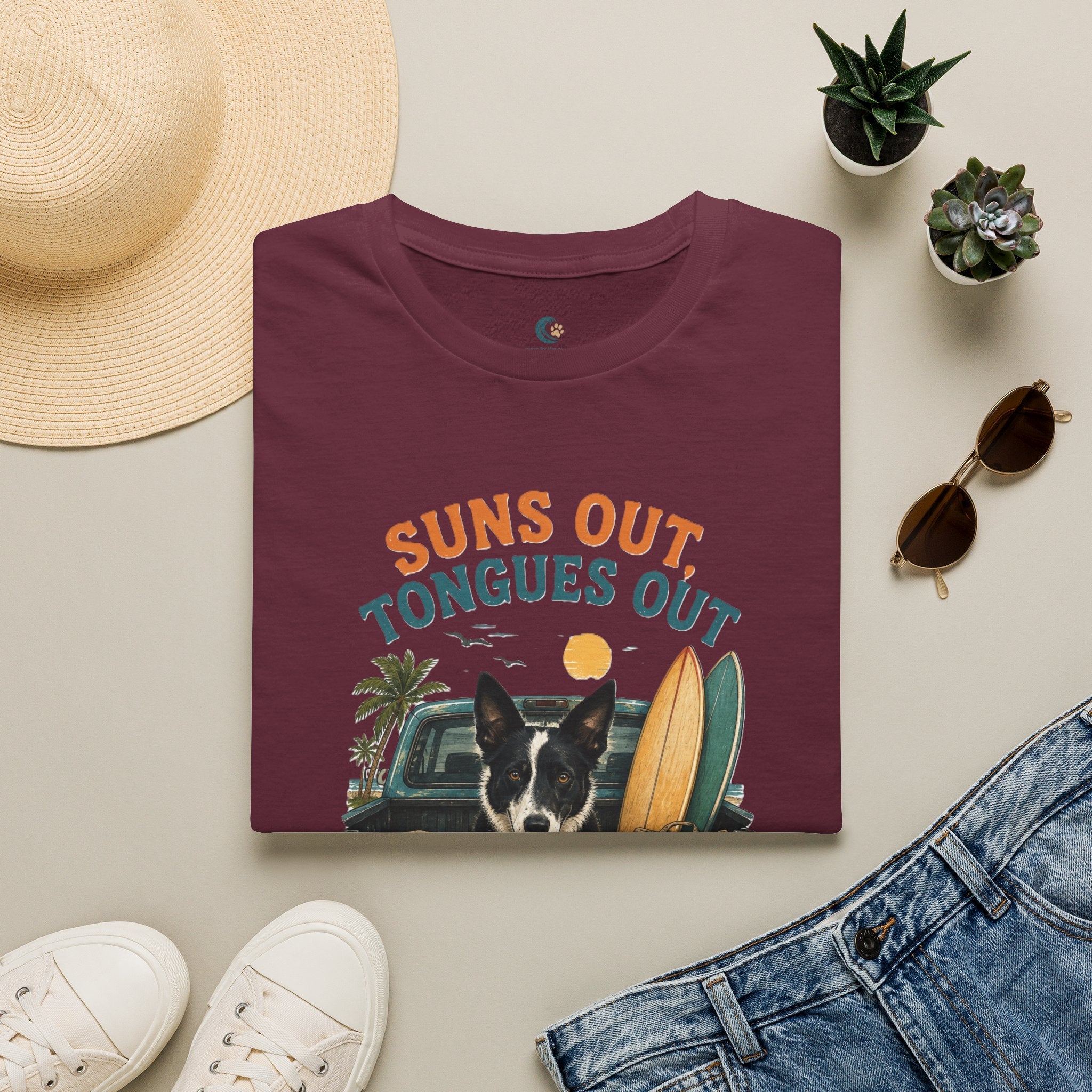 Suns Out Tongues Out Dog (Border Collie) Beach T-Shirt