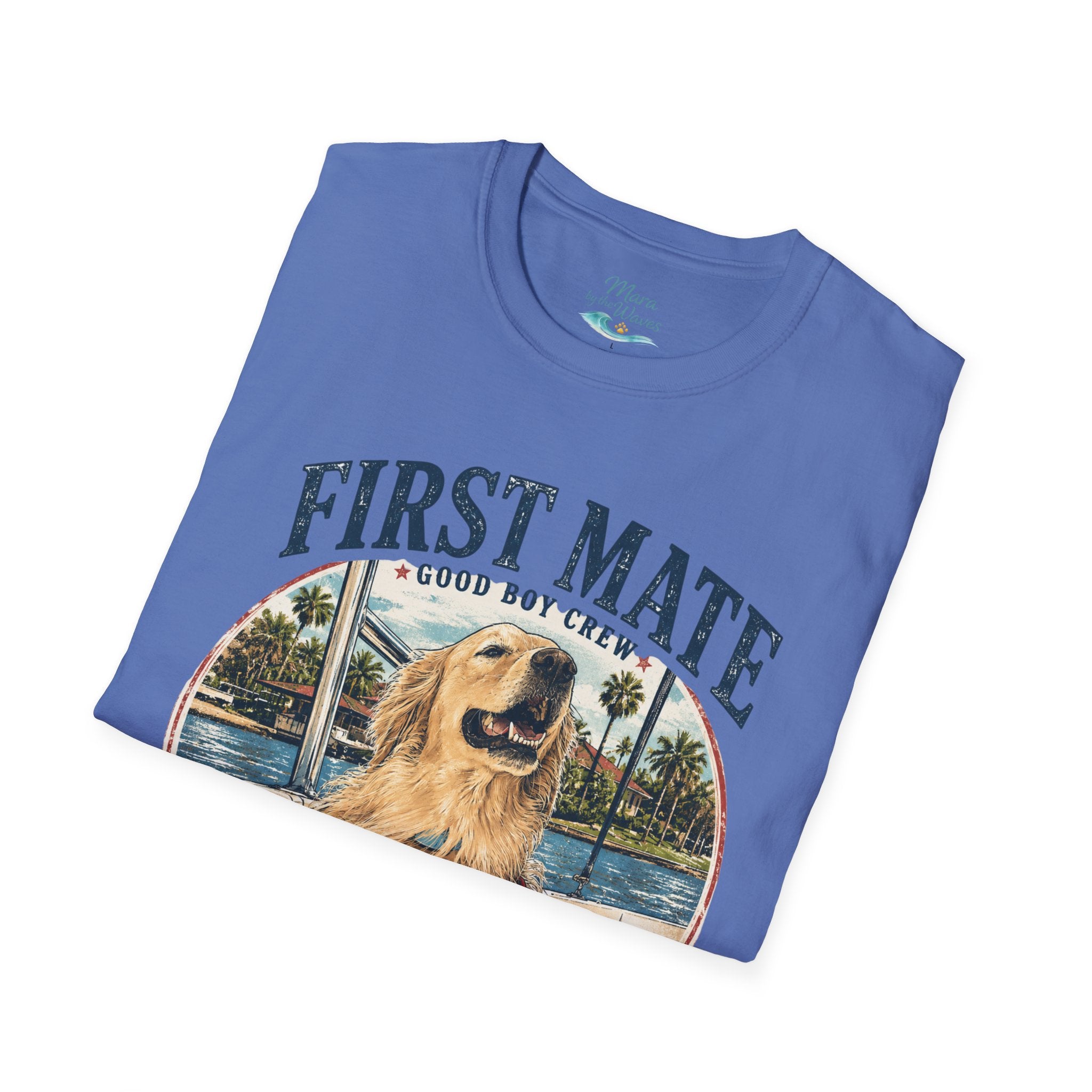 First Mate Boat Dog T-Shirt — Golden Retriever Nautical Tee